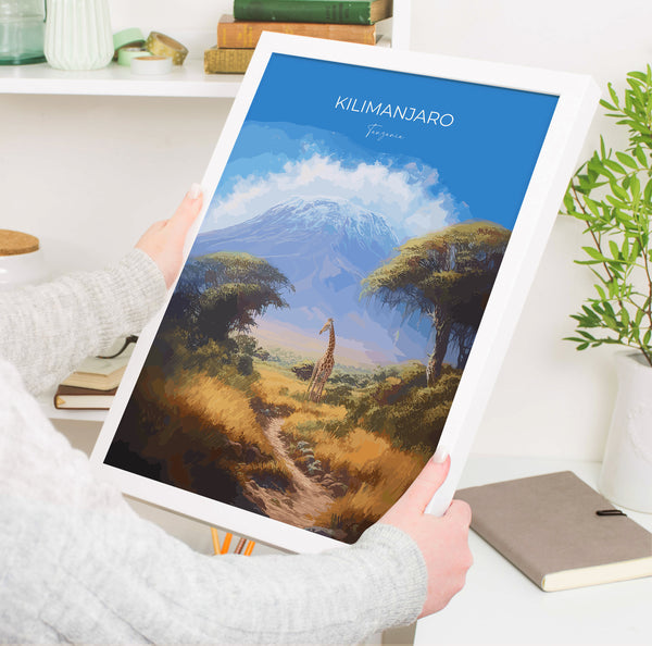 Kilimanjaro Print, Travel Poster of Mount Kilimanjaro, Tanzania, Kilimanjaro Gift, Wall Art, Travel Gift