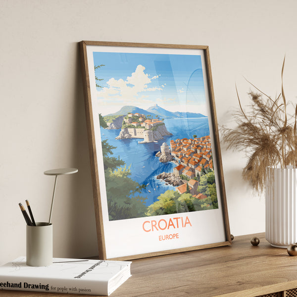 Croatia Travel Print, Travel Poster of Croatia, Croatia Art Gift, Dalmatian coast gift, Europe Wall Art, Travel Gift