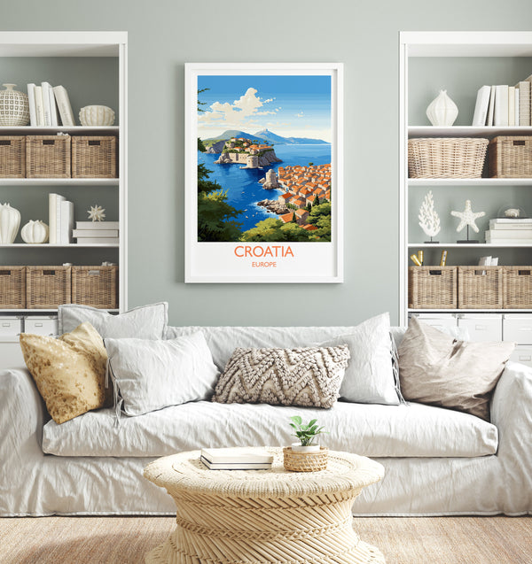 Croatia Travel Print, Travel Poster of Croatia, Croatia Art Gift, Dalmatian coast gift, Europe Wall Art, Travel Gift