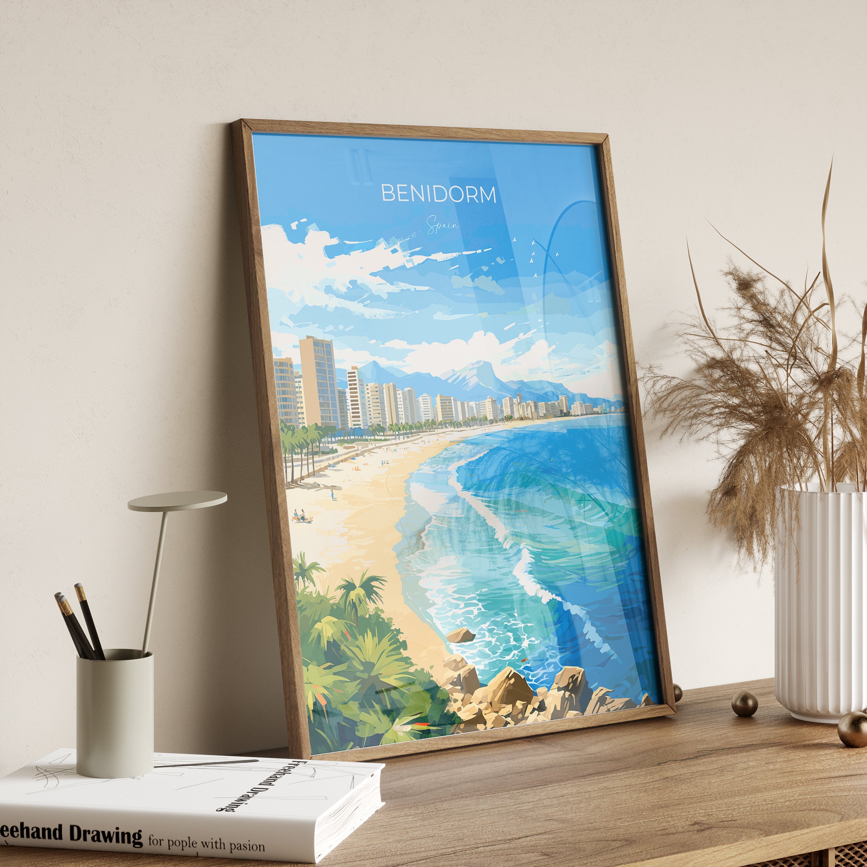 Benidorm Travel Print - Vibrant Spain Coastal Wall Art NQ Media Designs