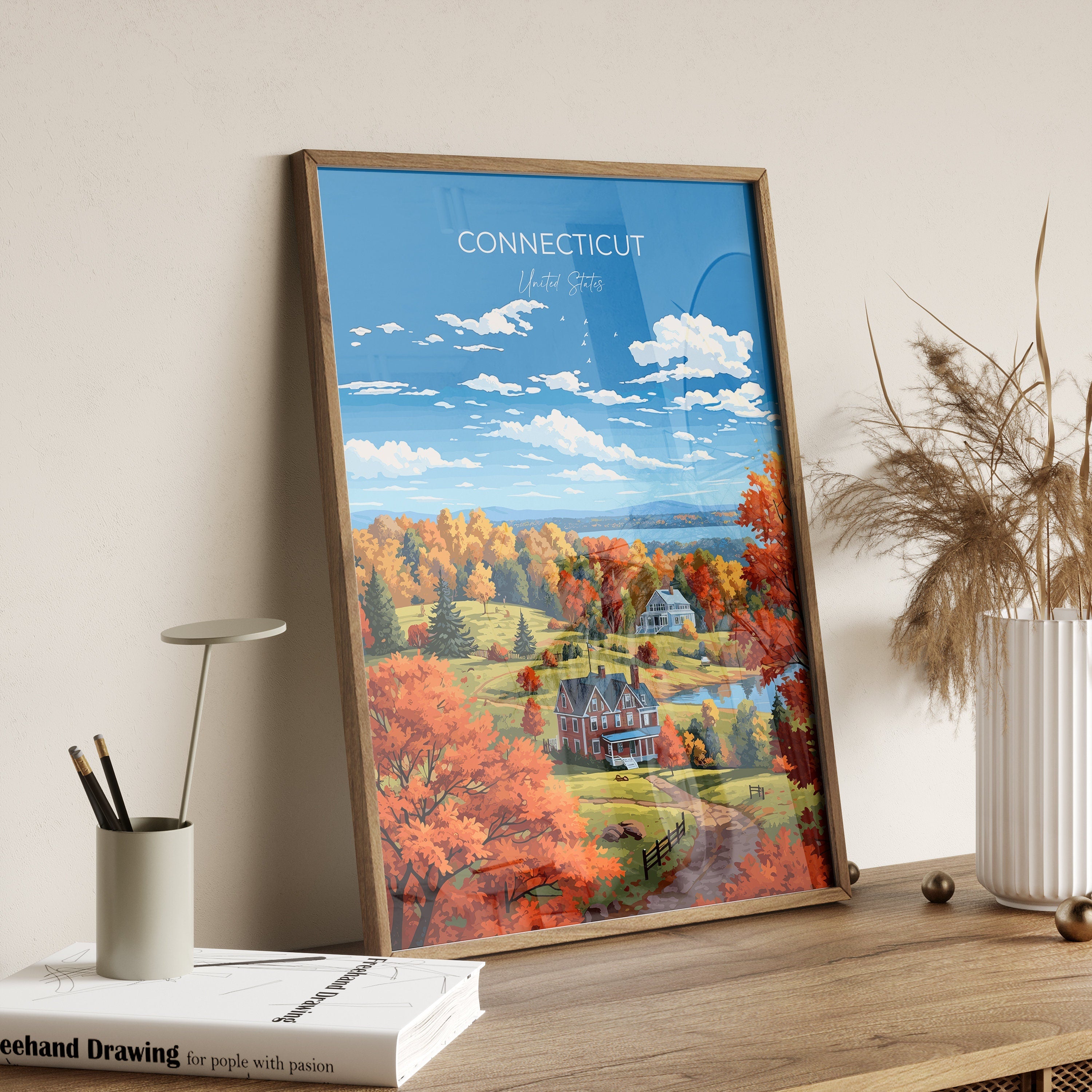 Connecticut Print, Travel Poster of Connecticut, Connecticut Art Gift, USA, Travel Gift NQ Media Designs
