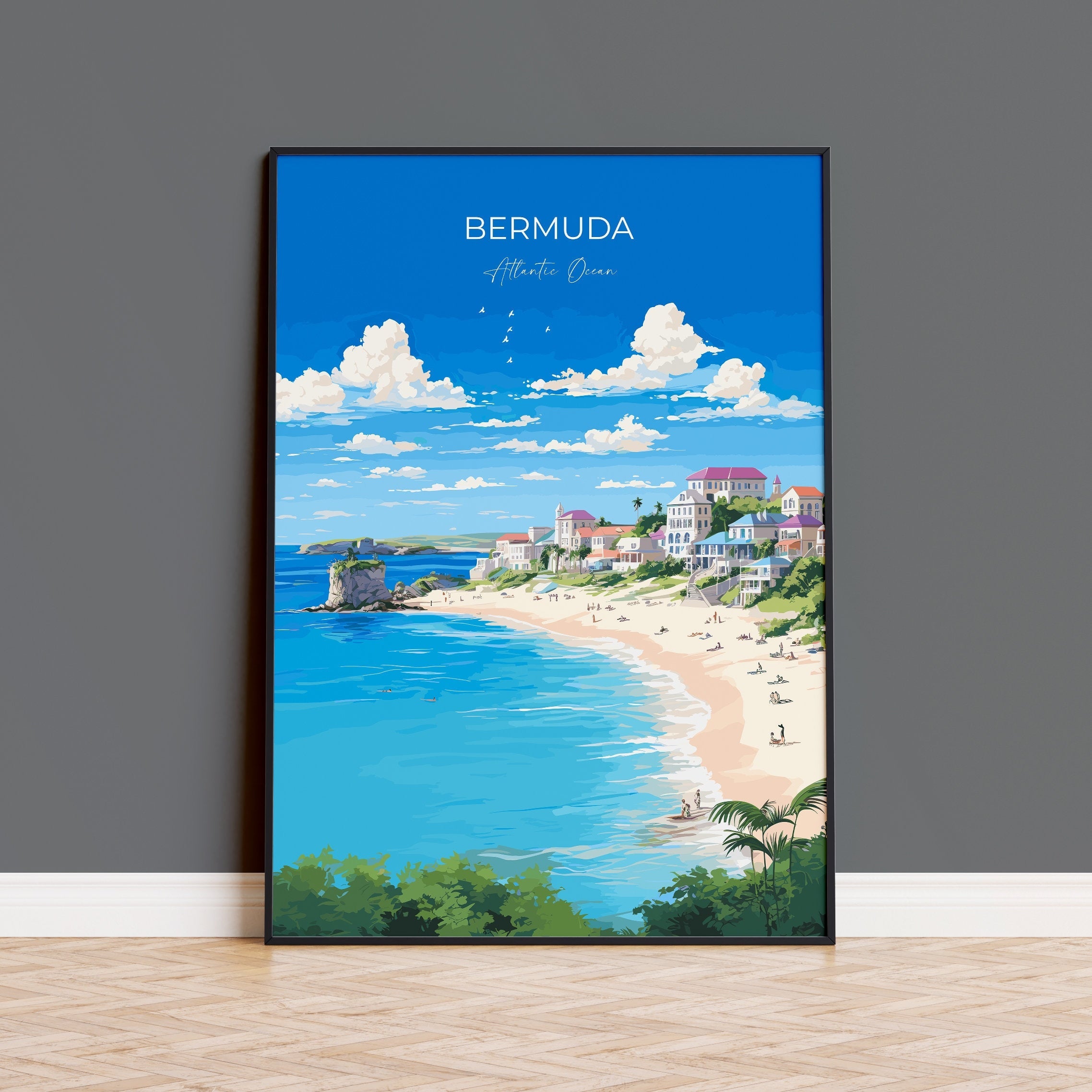 Bermuda Print, Travel Poster of Bermuda, Atlantic Ocean, Bermuda Gift, Bermuda Wall Art, Travel Gift NQ Media Designs