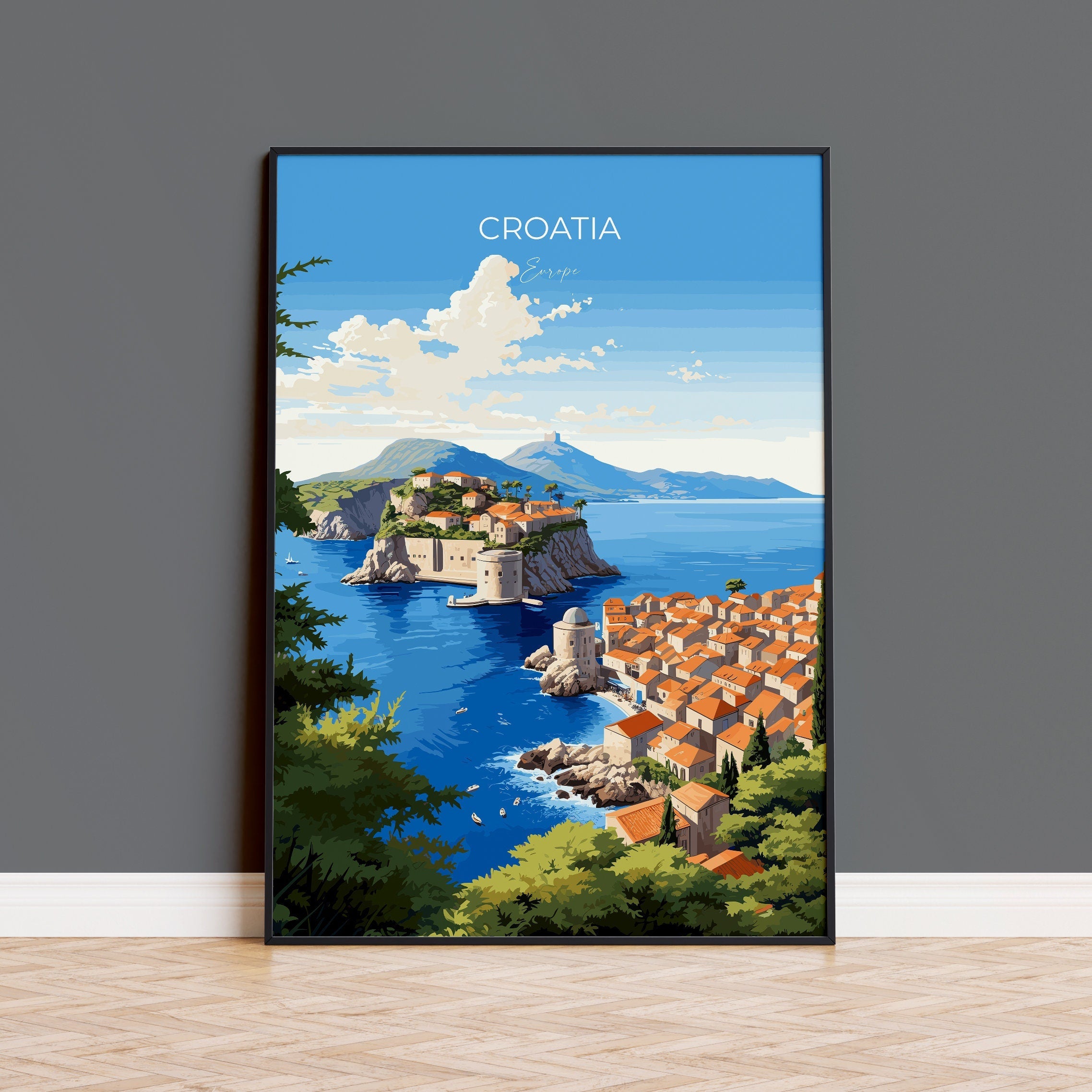 Croatia Travel Print, Travel Poster of Croatia, Croatia Art Gift, Dalmatian coast gift, Europe Wall Art, Travel Gift NQ Media Designs