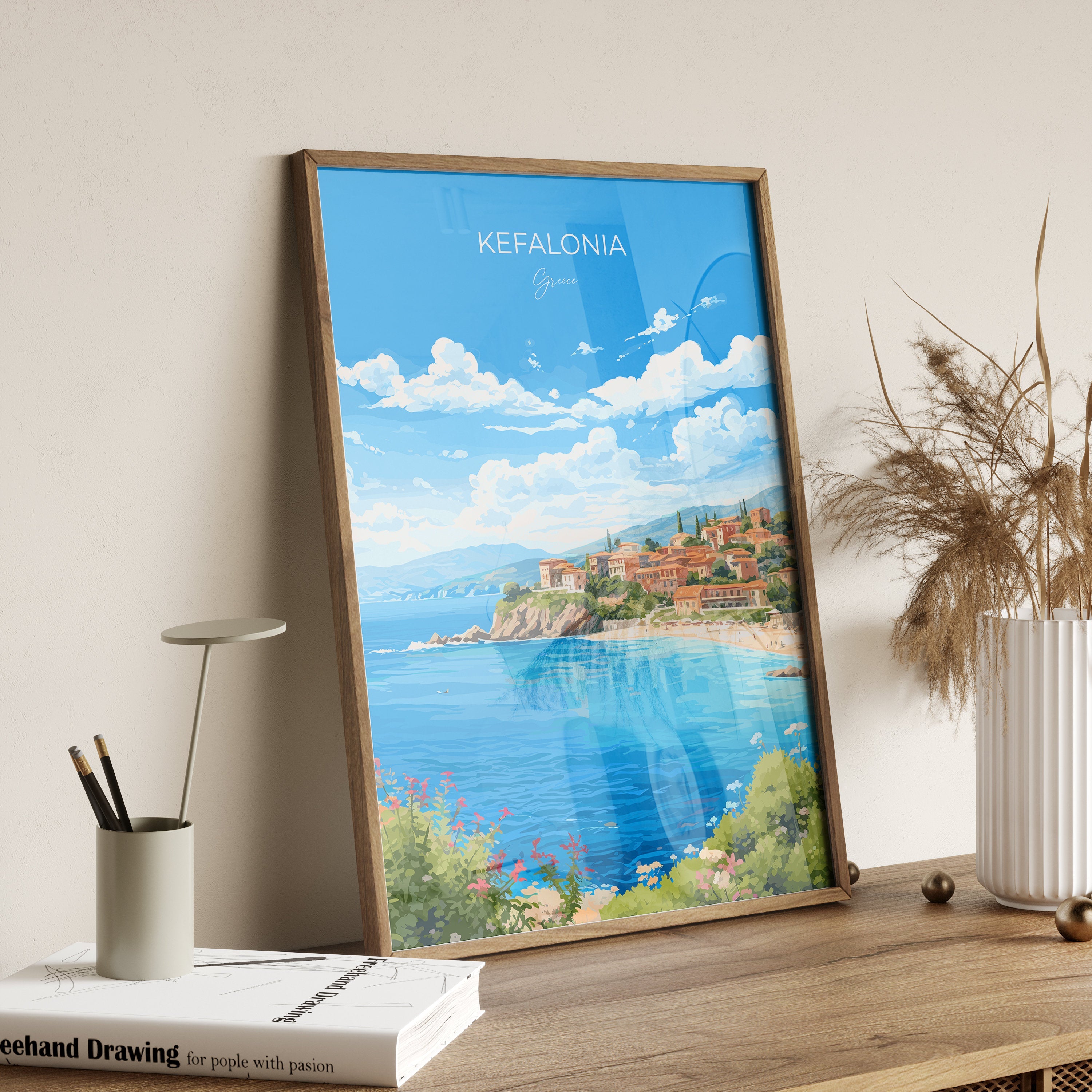 Kefalonia Print, Travel Poster of Kefalonia, Greece, Kefalonia Gift Art, Wall Art Print NQ Media Designs