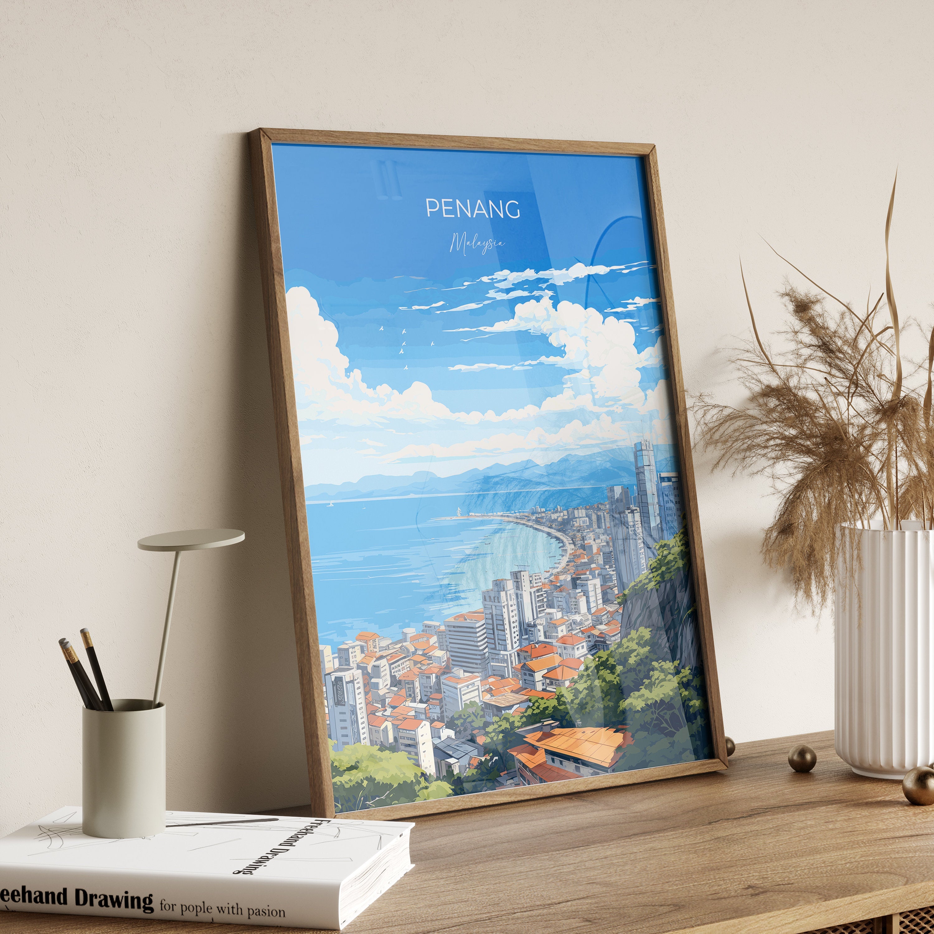 Penang Travel Poster Wall Art, Travel Print of Penang, Malaysia, Penang Art Gift, Wall Art Travel Gift NQ Media Designs
