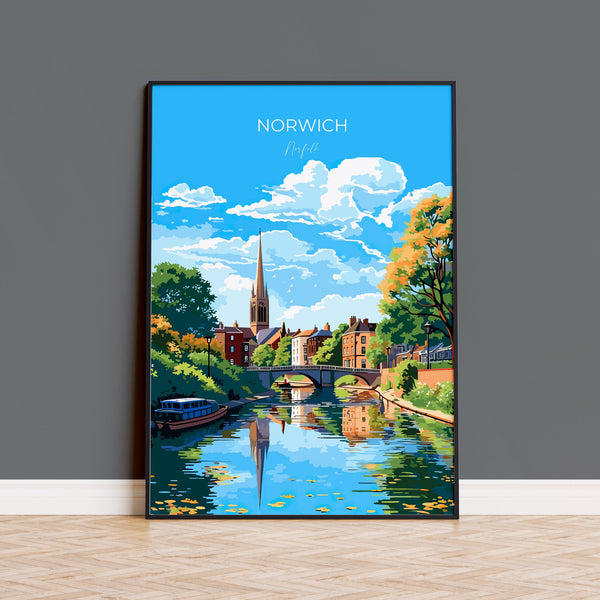 Norwich Travel Print, Travel Poster of Norwich, Norfolk, England, Norfolk Art, Norfolk Gift, Norwich Gift, Wall Art Print