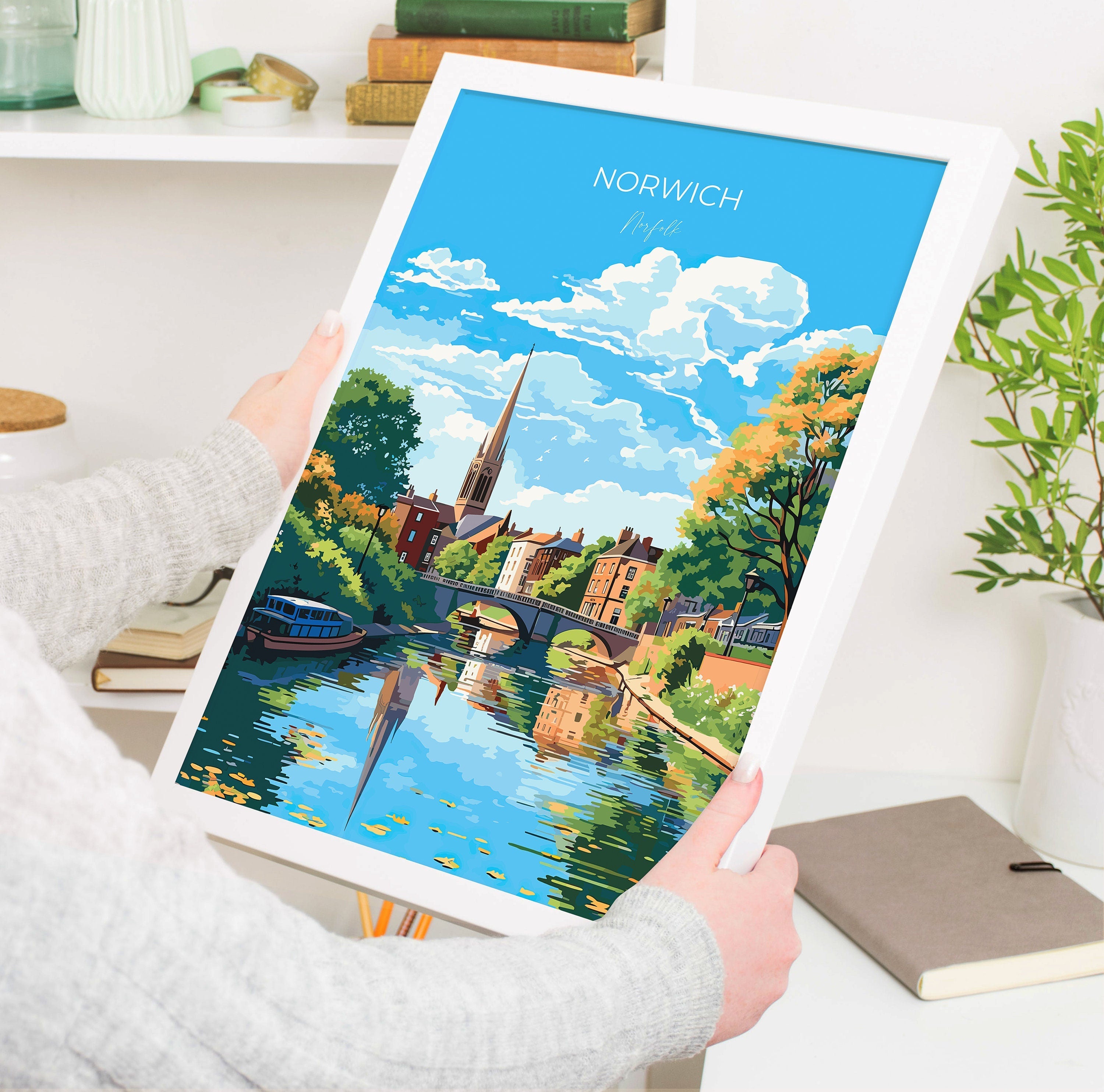 Norwich Travel Print, Travel Poster of Norwich, Norfolk, England, Norfolk Art, Norfolk Gift, Norwich Gift, Wall Art Print NQ Media Designs