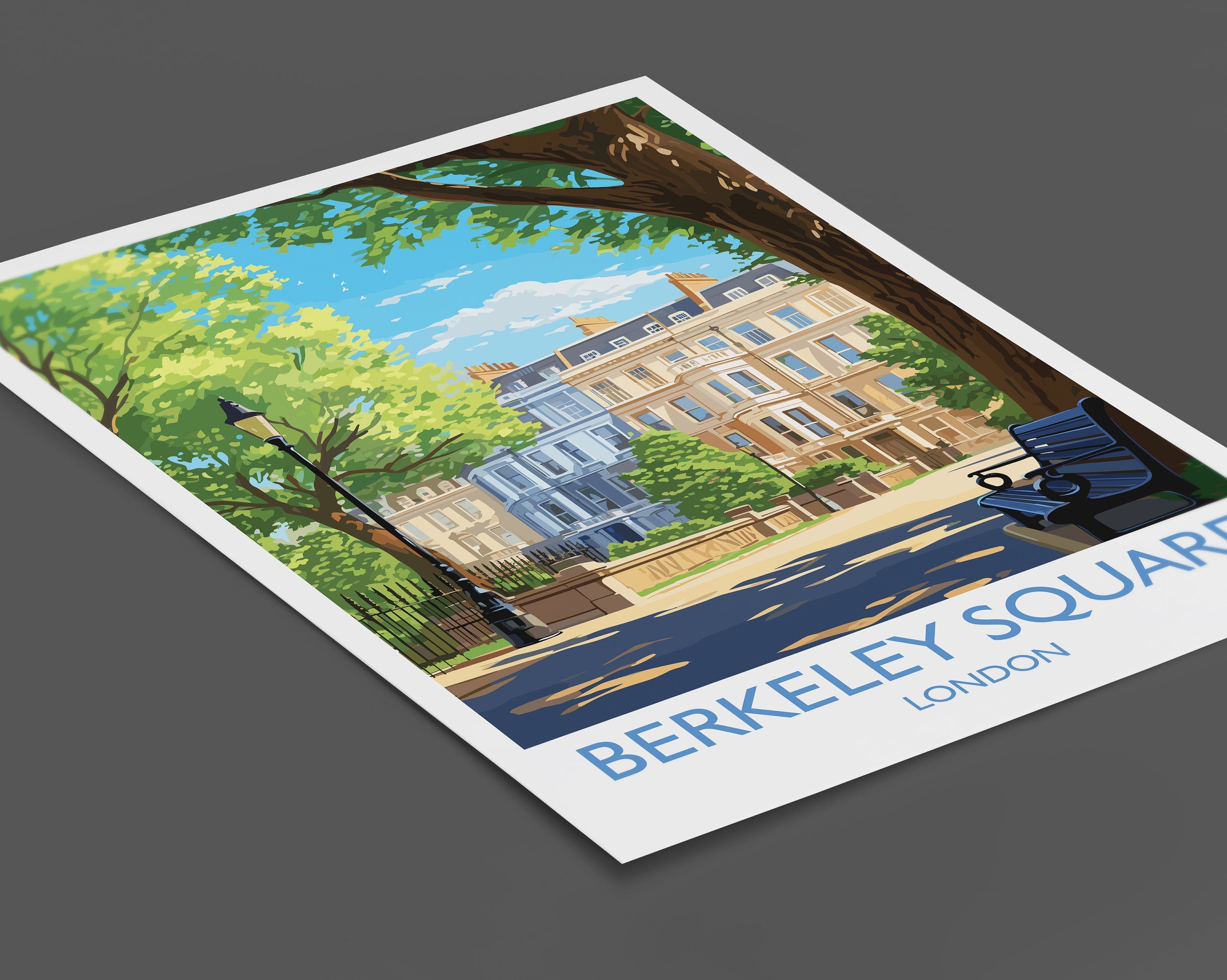 Berkeley Square Wall Art Travel Poster, Travel Print of Berkeley Square, London Poster, Berkeley Square Art Gift, London Art UK Travel Gift NQ Media Designs