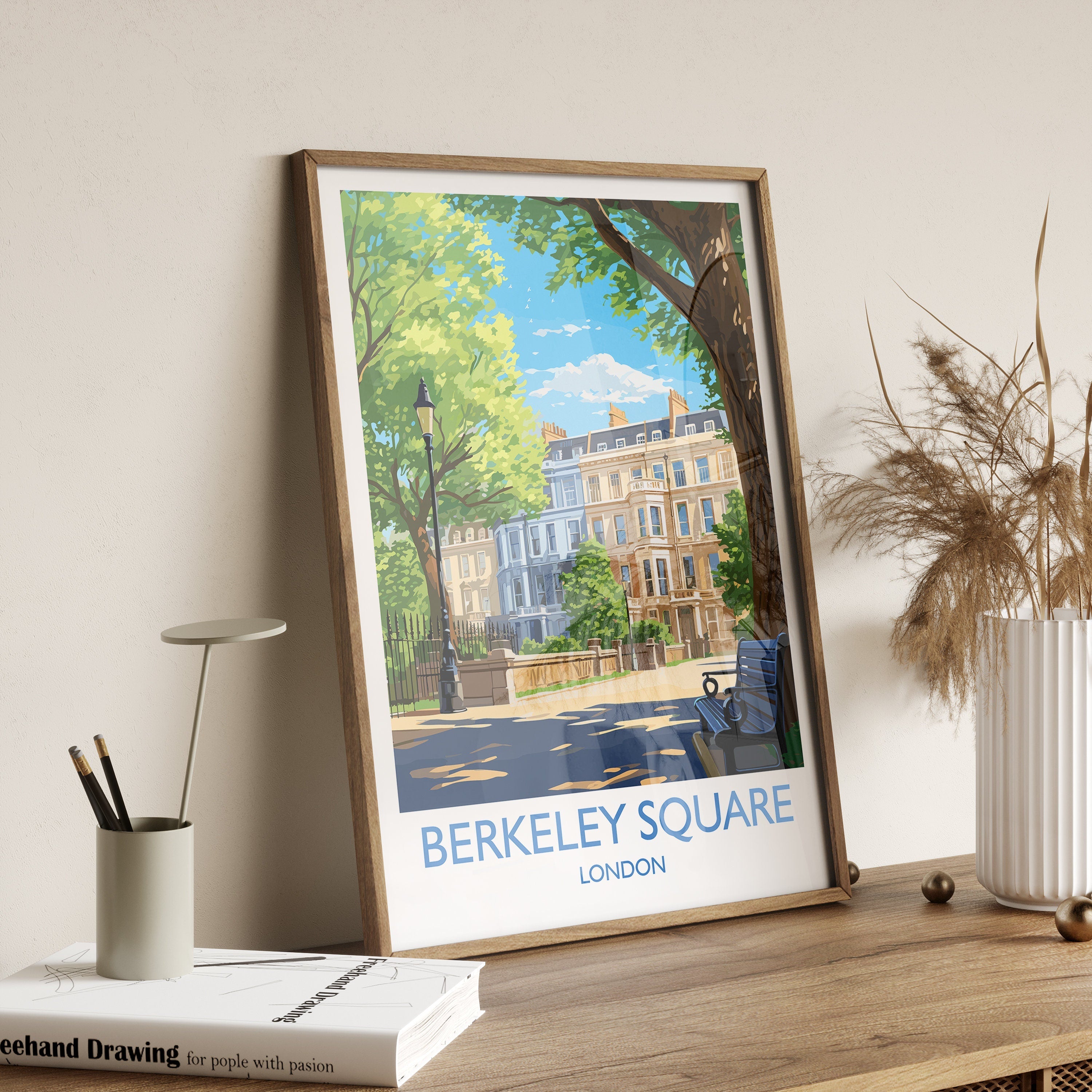 Berkeley Square Wall Art Travel Poster, Travel Print of Berkeley Square, London Poster, Berkeley Square Art Gift, London Art UK Travel Gift NQ Media Designs