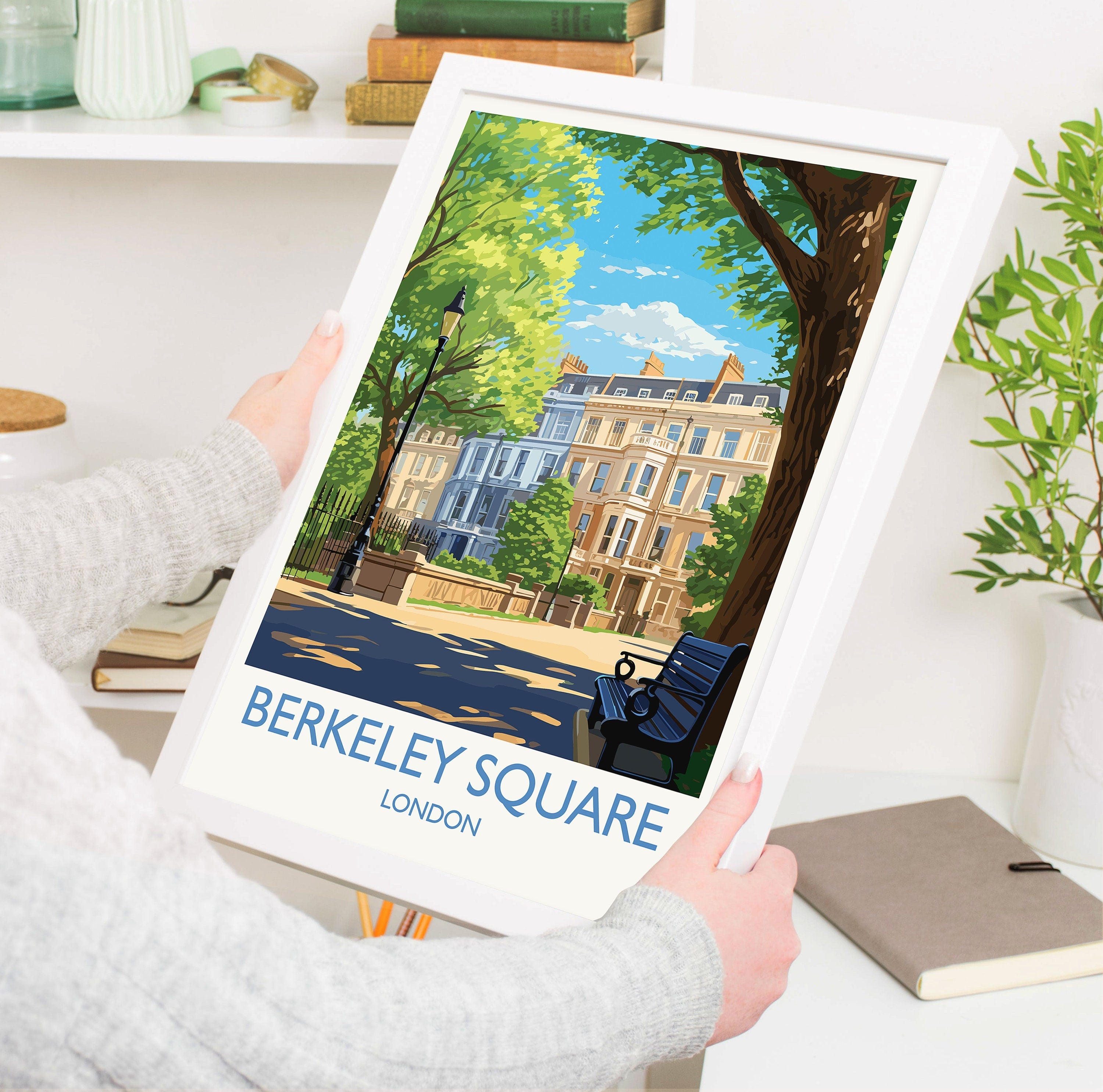 Berkeley Square Wall Art Travel Poster, Travel Print of Berkeley Square, London Poster, Berkeley Square Art Gift, London Art UK Travel Gift NQ Media Designs