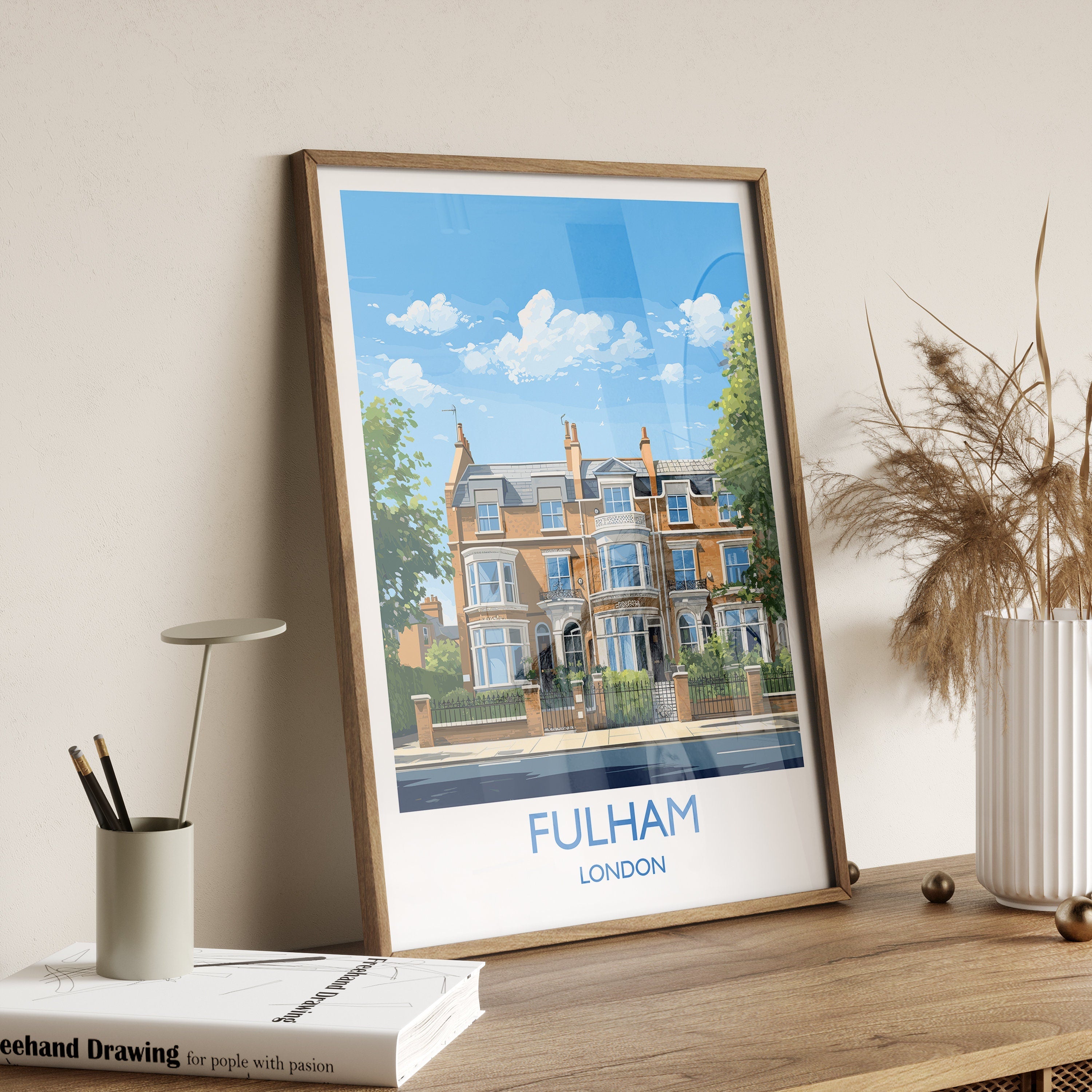 Fulham Travel Poster Wall Art, Travel Print of Fulham, London Poster, Fulham Art Gift, London Art UK Travel Gift NQ Media Designs
