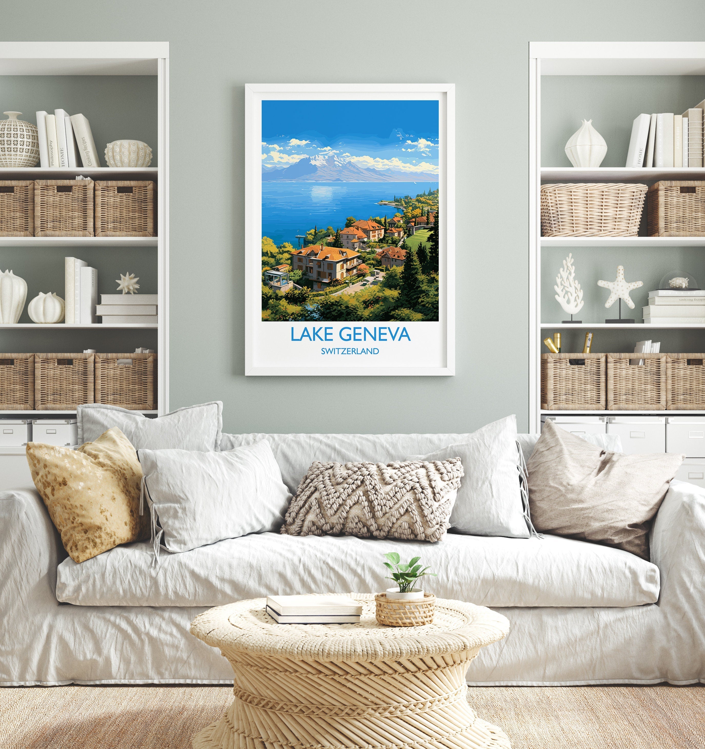 Lake Geneva Travel Print, Travel Poster of Lake Geneva ,Lake GenevaArt Print, Switzerland Wall Print, Geneva Gift,Lake Geneva Artwork NQ Media Designs