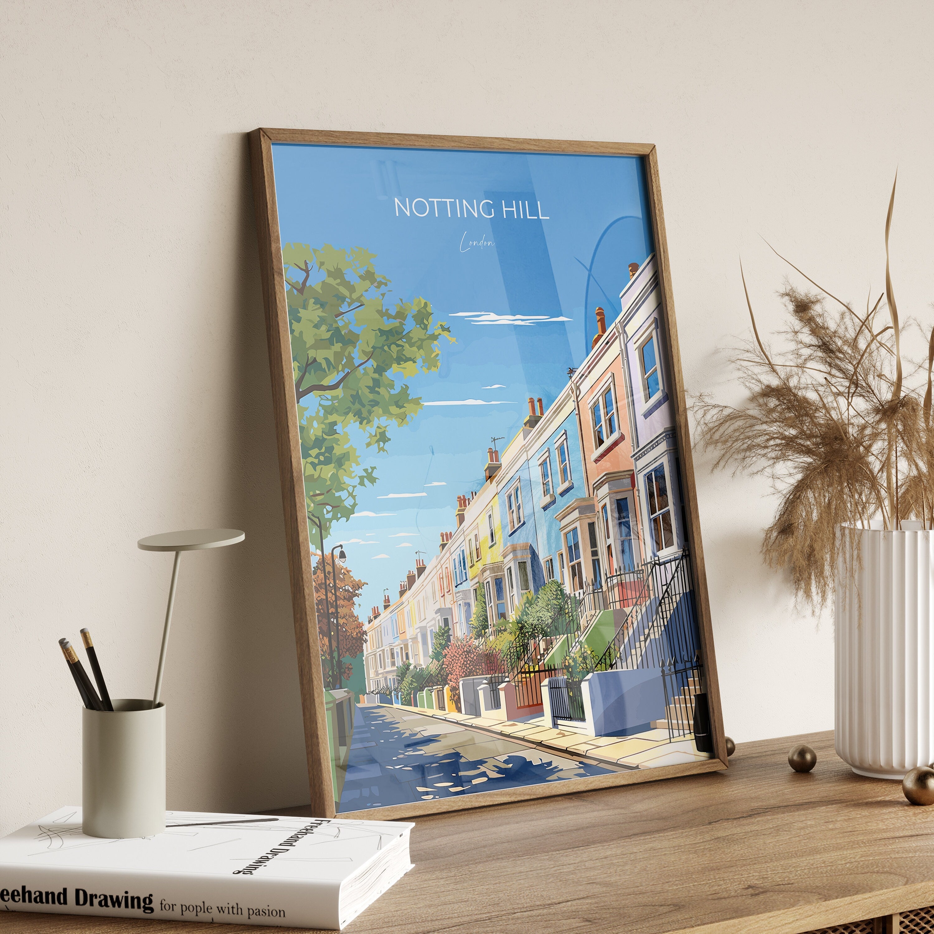 Notting Hill Travel Poster Wall Art, Travel Print of Notting Hill, London Poster, Notting Hill Art Gift, London UK Travel Gift NQ Media Designs