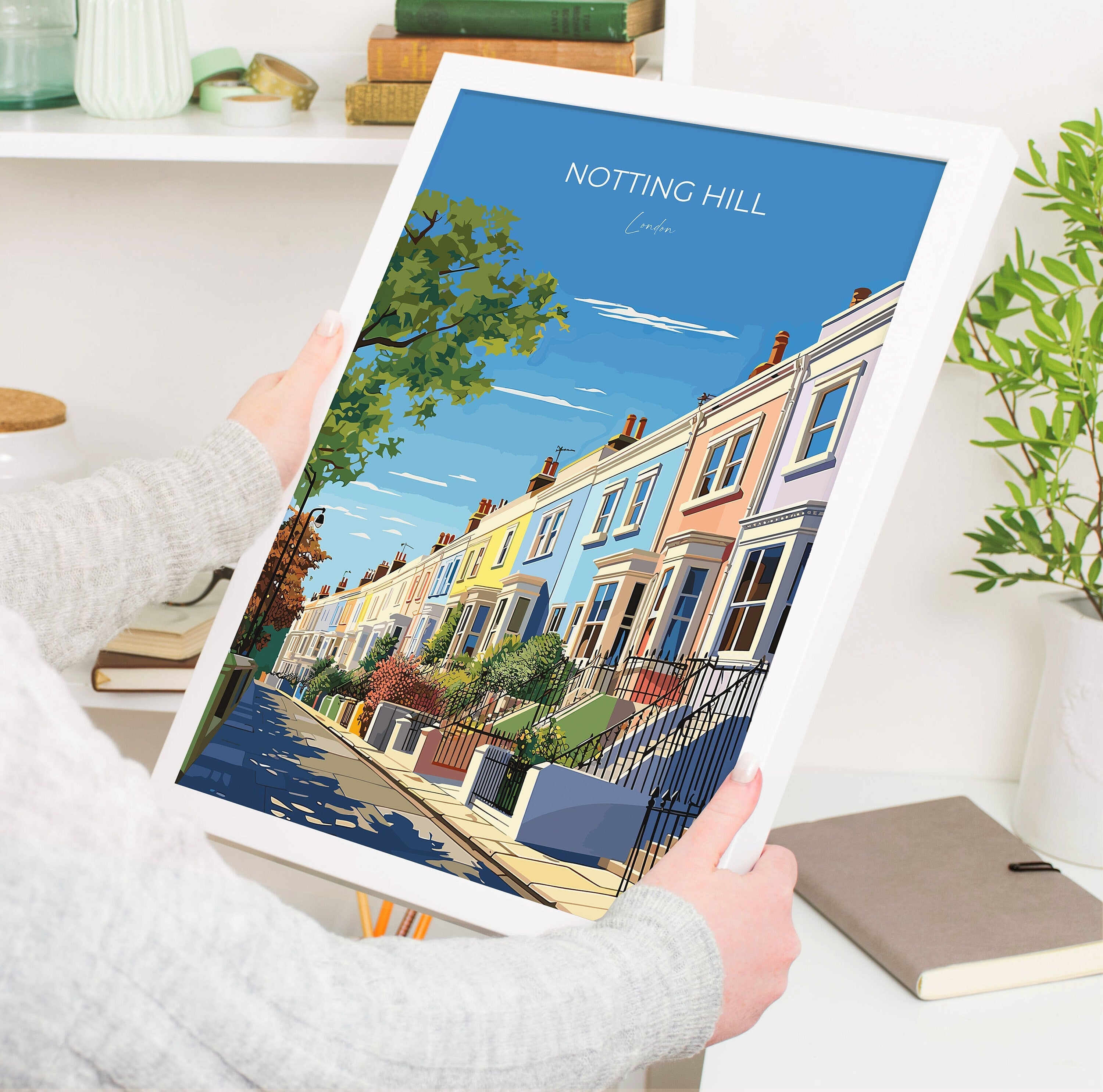 Notting Hill Travel Poster Wall Art, Travel Print of Notting Hill, London Poster, Notting Hill Art Gift, London UK Travel Gift NQ Media Designs