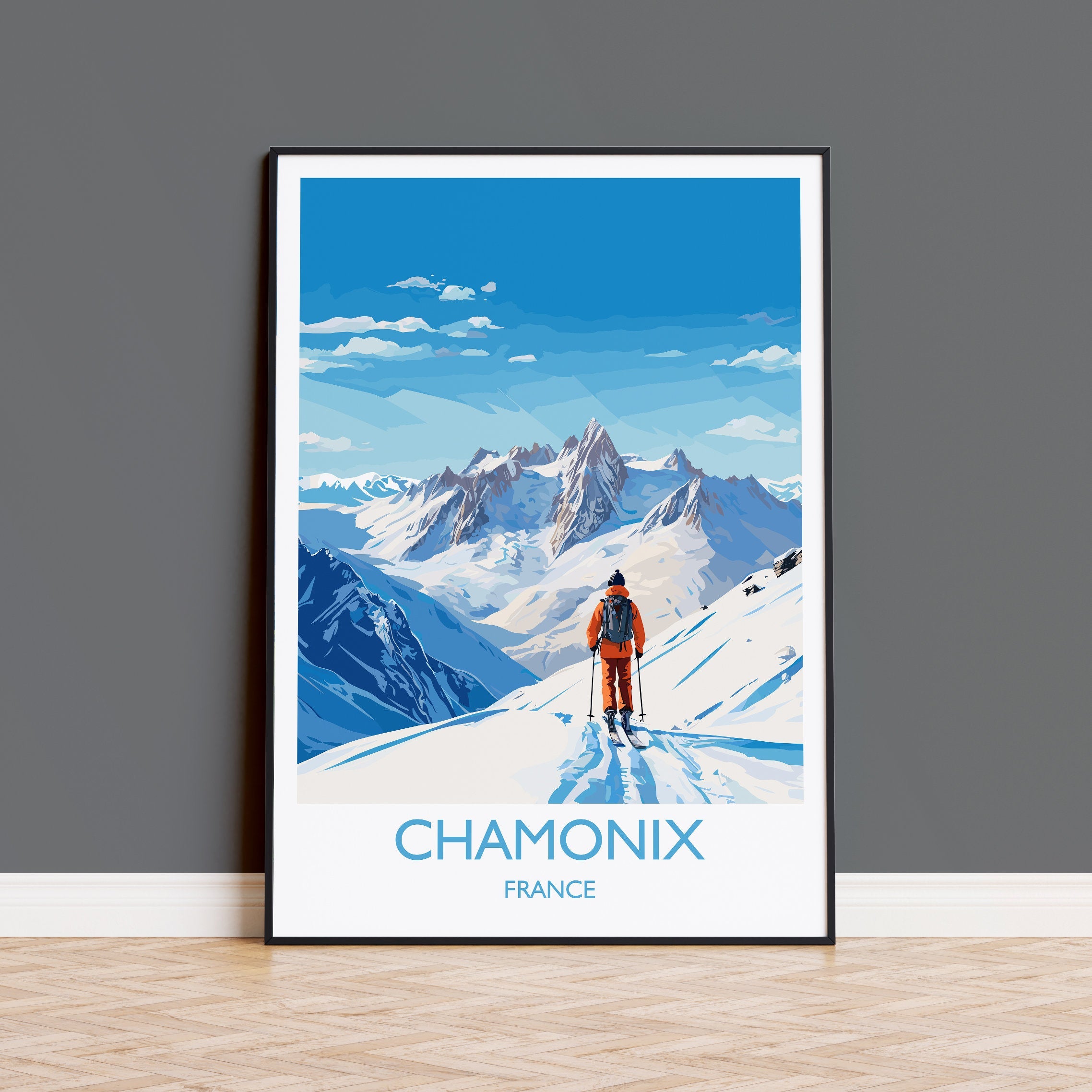 Chamonix Wall Art Travel Poster, Travel Print of Chamonix, Ski Poster, Chamonix Art Gift, France Ski Art Travel Gift NQ Media Designs