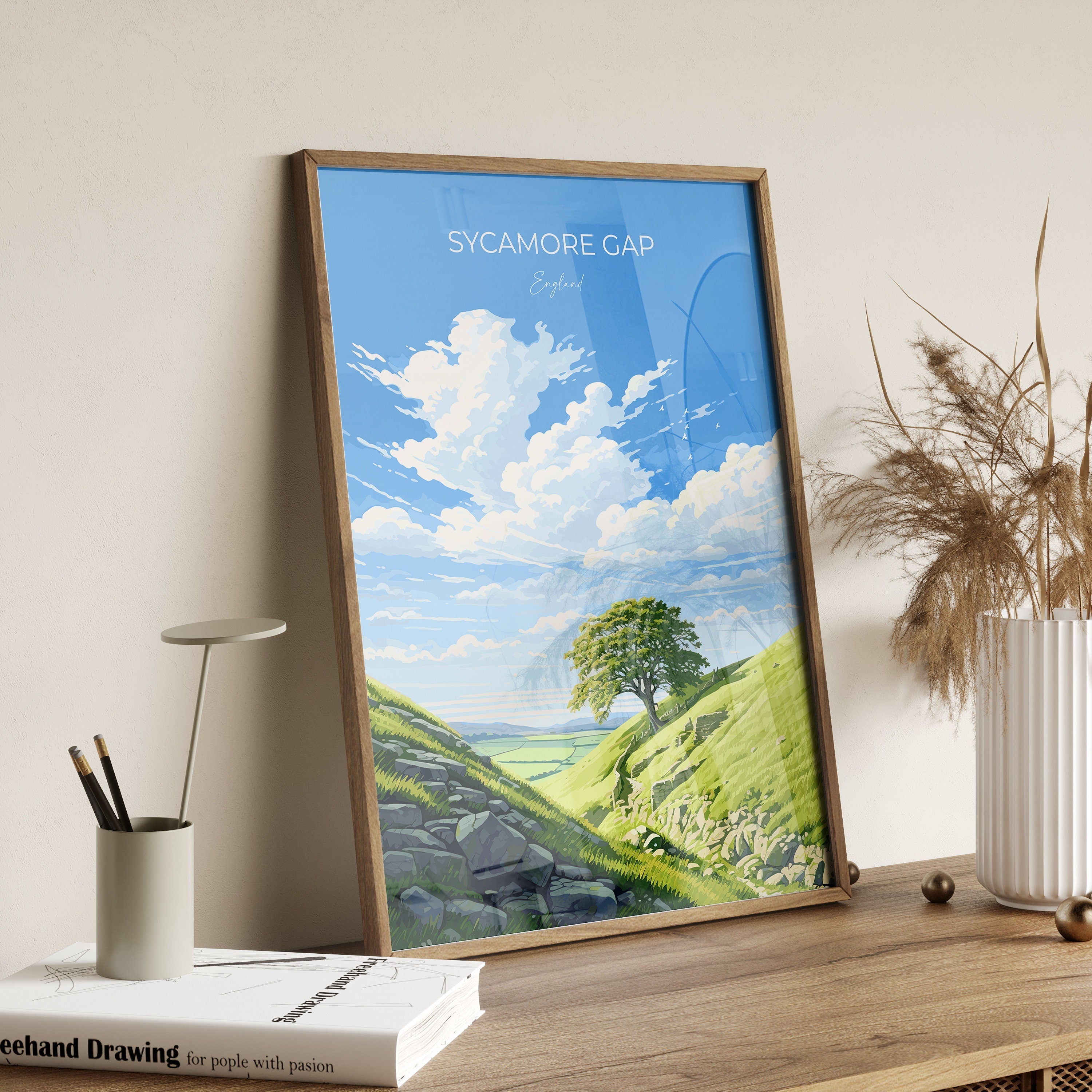Sycamore Gap Travel Print, Travel Poster of Sycamore Gap, Northumberland, England, Sycamore Gap Gift, Wall Art Print NQ Media Designs
