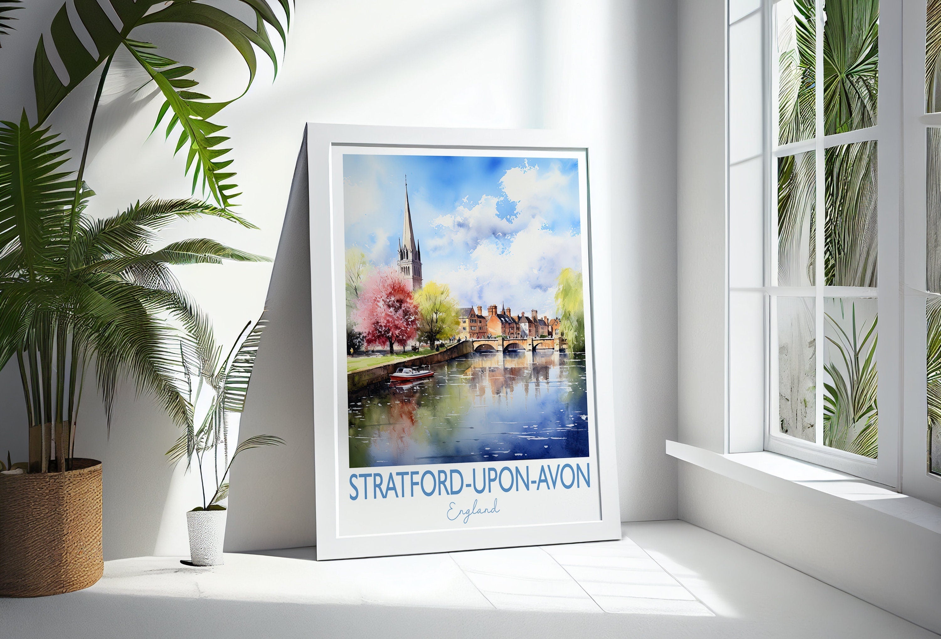 Stratford upon Avon Poster, Travel Print of Stratford upon Avon, England, Stratford upon Avon Gift, Travel Watercolour Gift NQ Media Designs