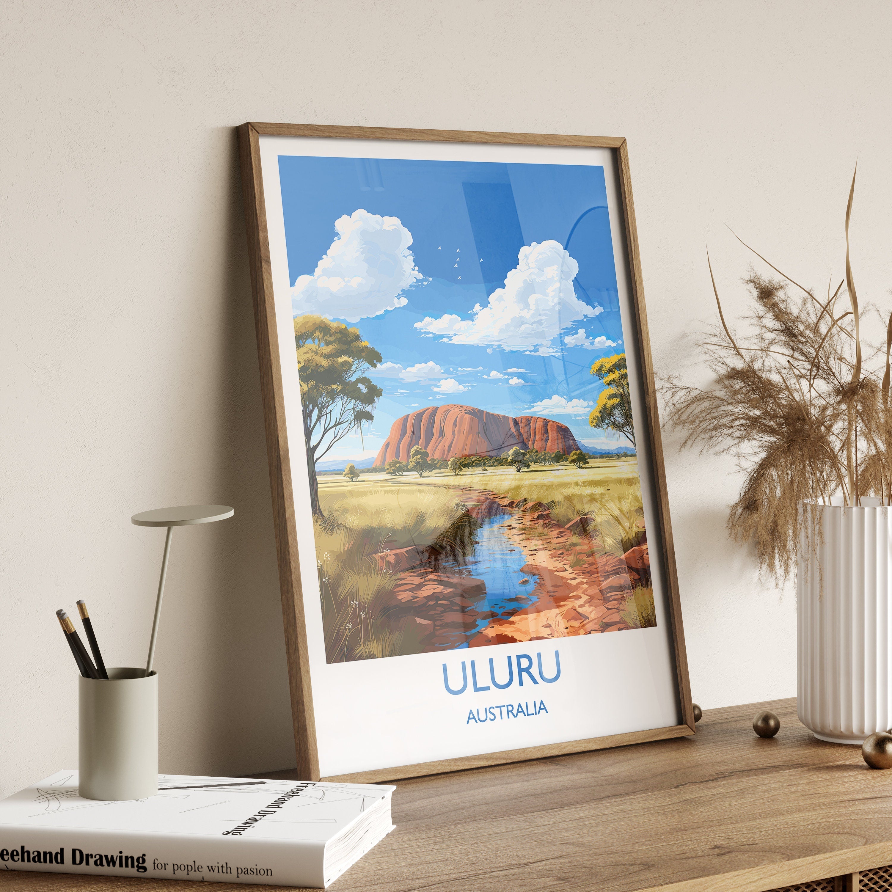 Uluru Wall Art Travel Poster, Travel Print of Uluru, Australia Poster, Uluru Art Gift, Ayres Rock Art Travel Gift NQ Media Designs