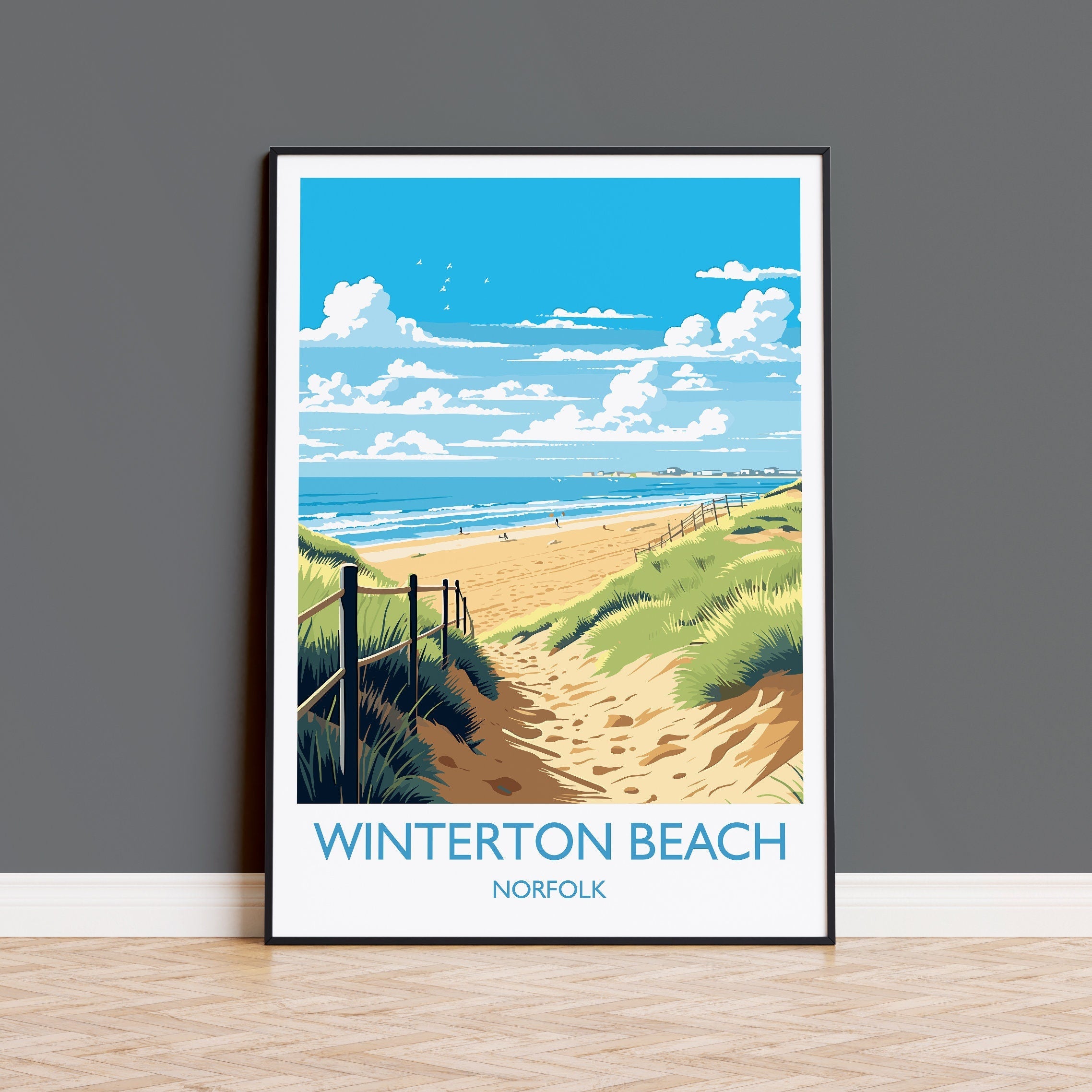 Winterton Beach Travel Print, Travel Poster of Winterton Beach, Norfolk, England, Winterton Beach Gift, Norfolk Art Gift, Wall Art Print NQ Media Designs
