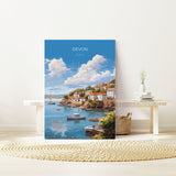 Devon Travel Poster, Devon Travel Print, England, Devon Art Gift, Devon Coastline Wall Art Print NQ Media Designs