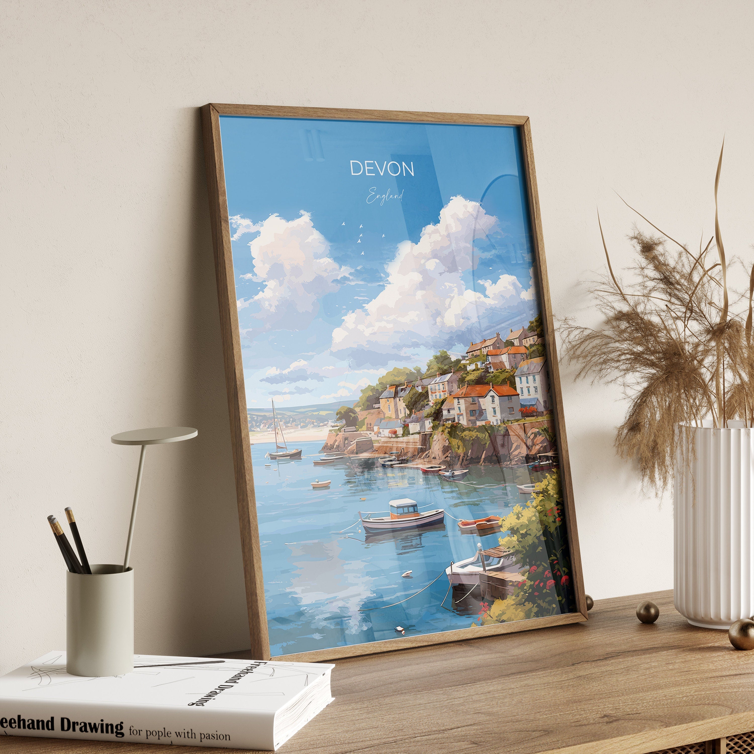 Devon Travel Poster, Devon Travel Print, England, Devon Art Gift, Devon Coastline Wall Art Print NQ Media Designs
