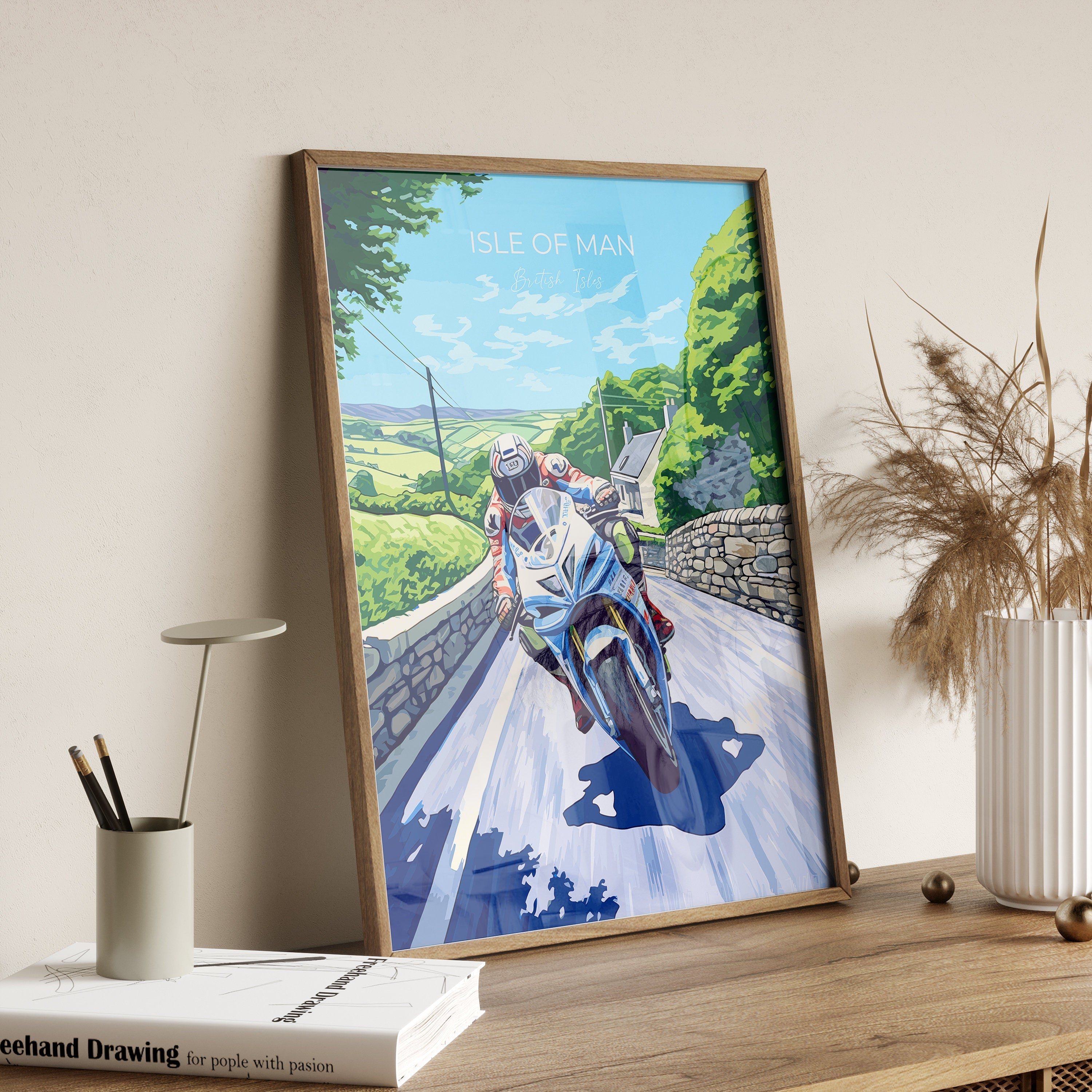 Isle of Man Print Motorbike Wall Art, Travel Poster of Isle of Man, Motorbike Racing Art, Isle of Man Art Gift,British Isles Wall Art NQ Media Designs