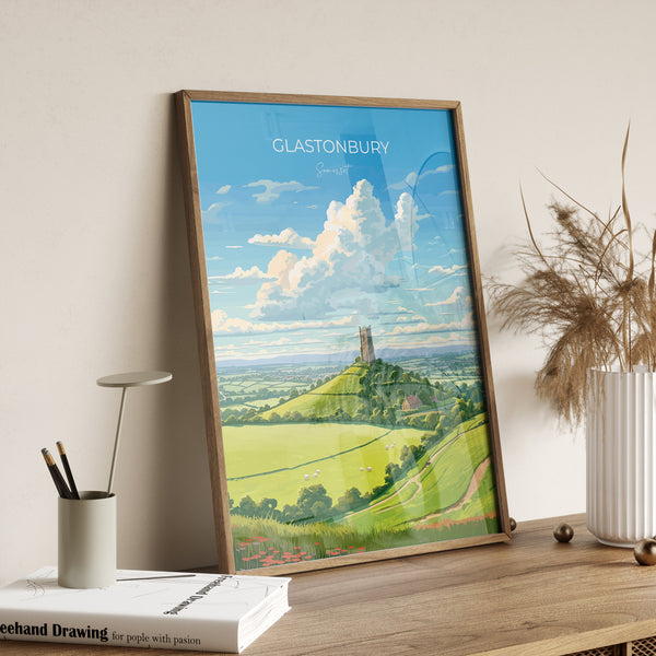 Glastonbury Travel Print Wall Art, Travel Poster of Glastonbury, Somerset, England, Glastonbury Gift Art, Somerset Gift, Wall Art Print