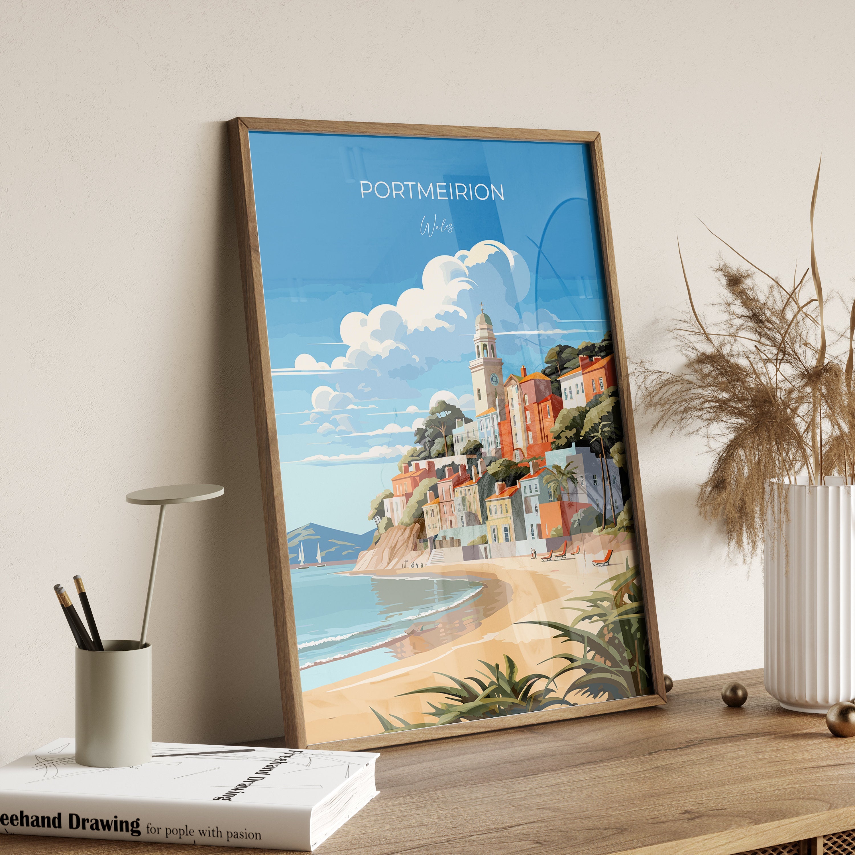 Portmeirion Travel Poster Wall Art, Portmeirion Travel Print, Wales, Welsh Art, Portmeirion Canvas Gift, Wall Art Print NQ Media Designs