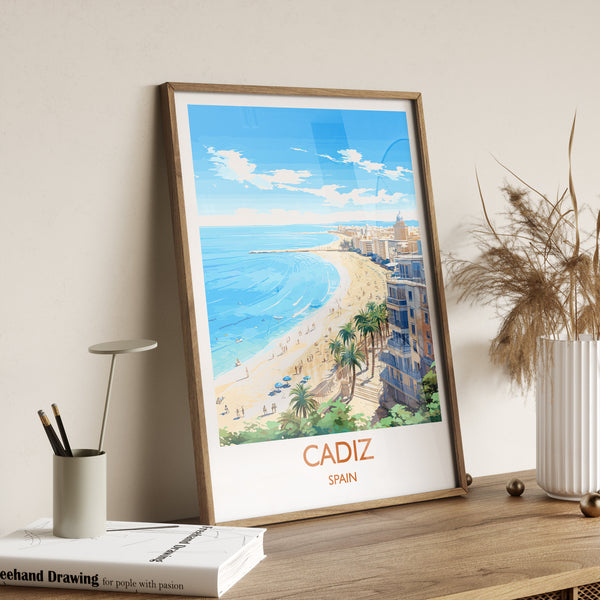 Cadiz Travel Print Wall Art, Travel Poster of Cadiz , Spain, CadizArt Gift, Spanish Coast Art