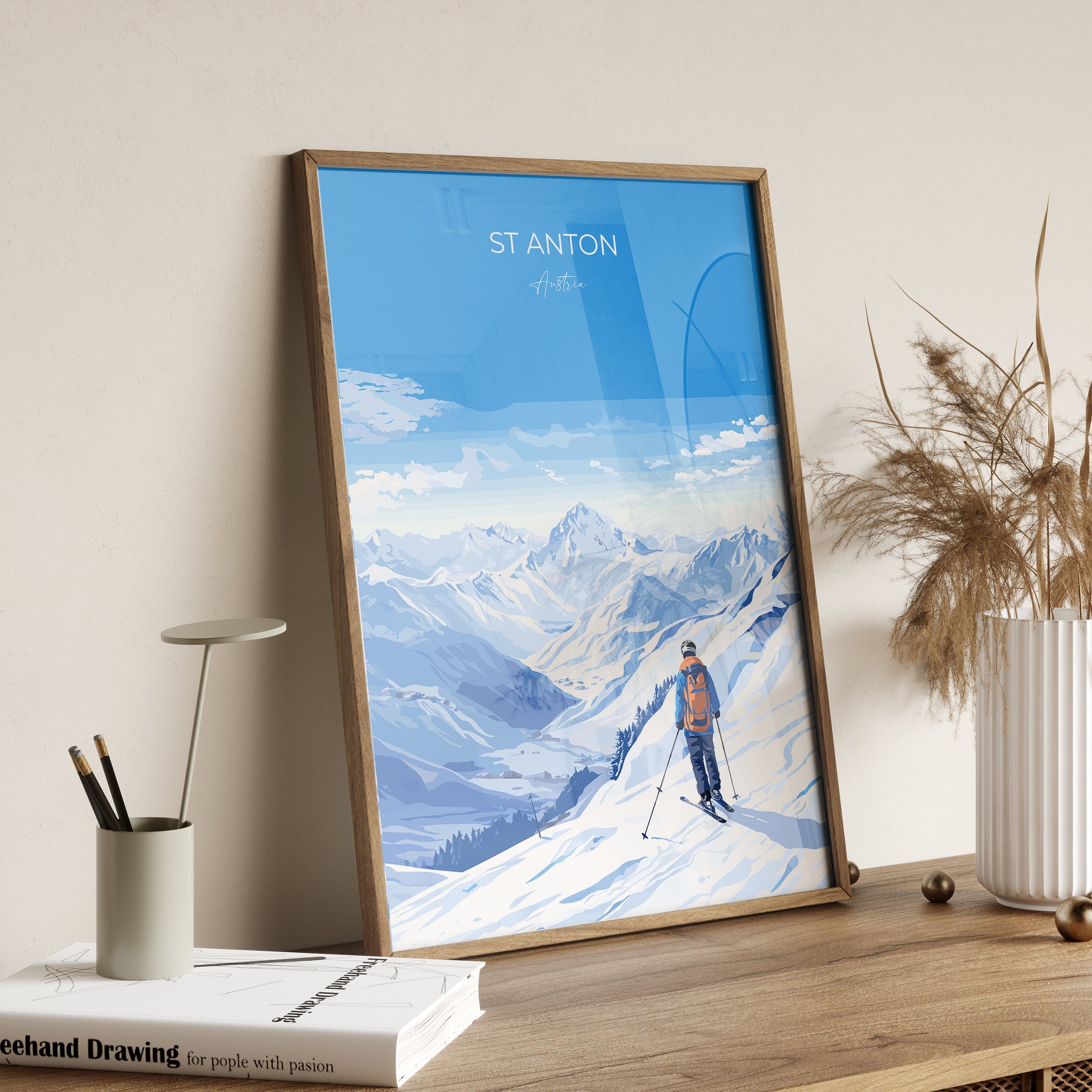 St Anton Wall Art Travel Poster, Travel Print of St Anton, Ski Poster, St Anton Art Lovers Gift, Austria Ski Art Travel Gift NQ Media Designs