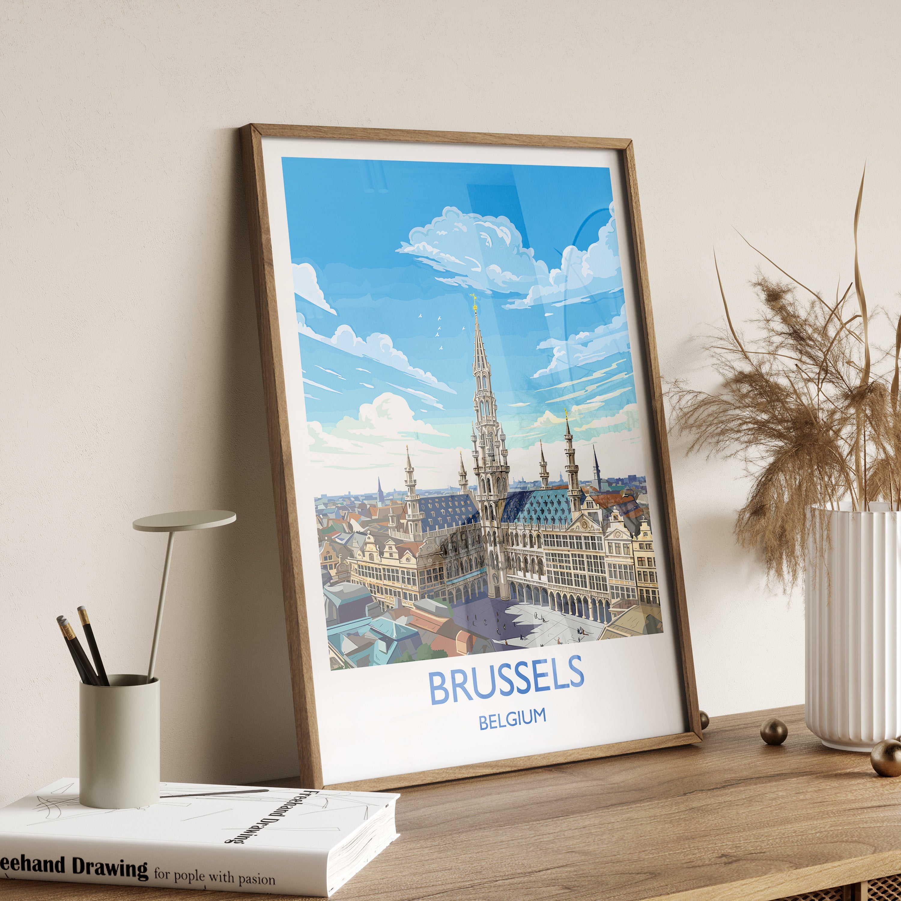 Brussels Wall Art Travel Poster, Travel Print of Brussels , Belgium Poster, Brussels Art Gift, Belgian Art Lovers Travel Gift NQ Media Designs