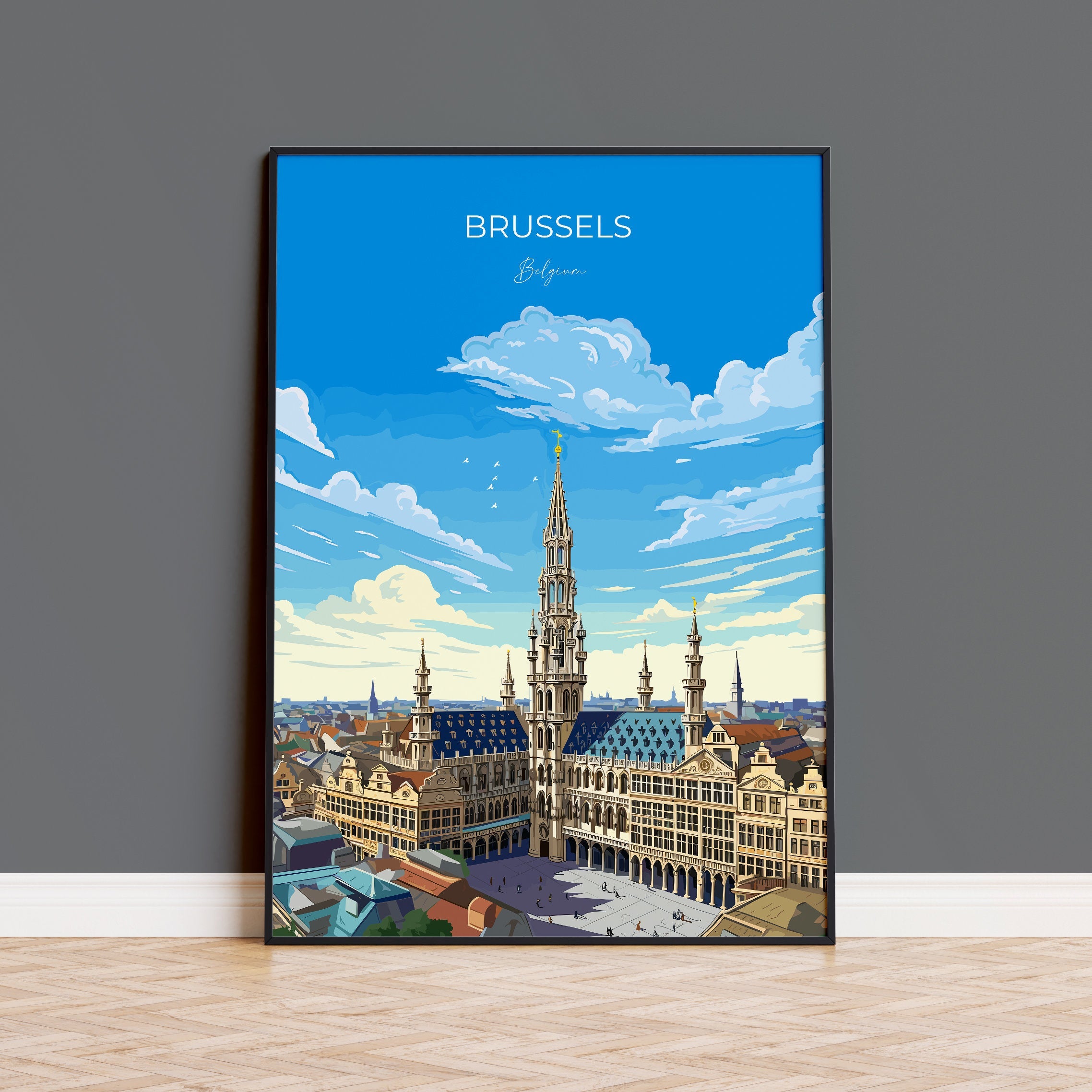 Brussels Wall Art Travel Poster, Travel Print of Brussels, Belgium Poster, Brussels Art Gift, Belgian Art Lovers Travel Gift NQ Media Designs