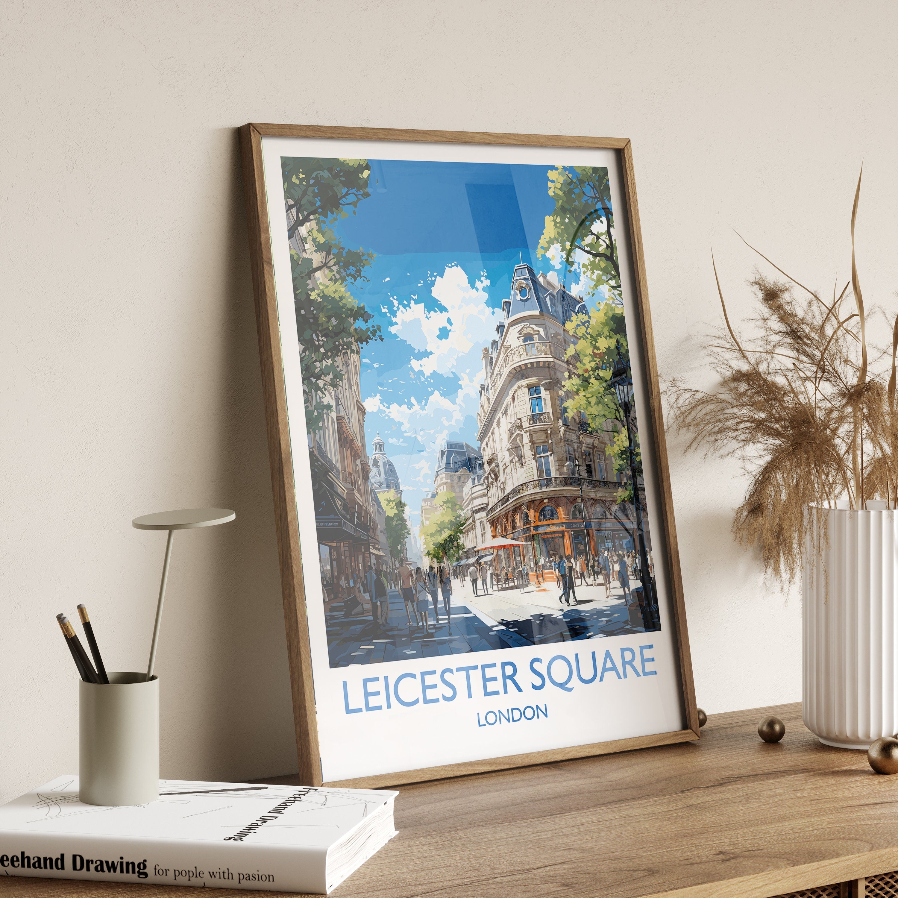 Leicester Square Travel Poster Wall Art, Travel Print of Leicester Square, London Poster, Leicester Square Art Lovers Gift NQ Media Designs