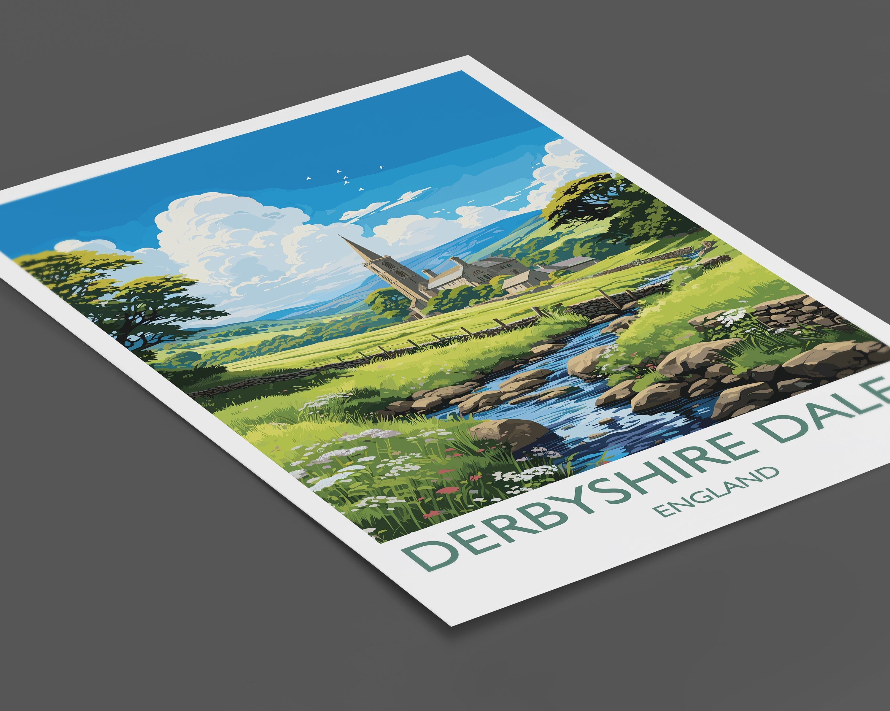 Derbyshire Dales Travel Print Wall Art, Travel Poster of Derbyshire Dales,England, Derbyshire Dales Art Lovers Gift, English Countryside NQ Media Designs
