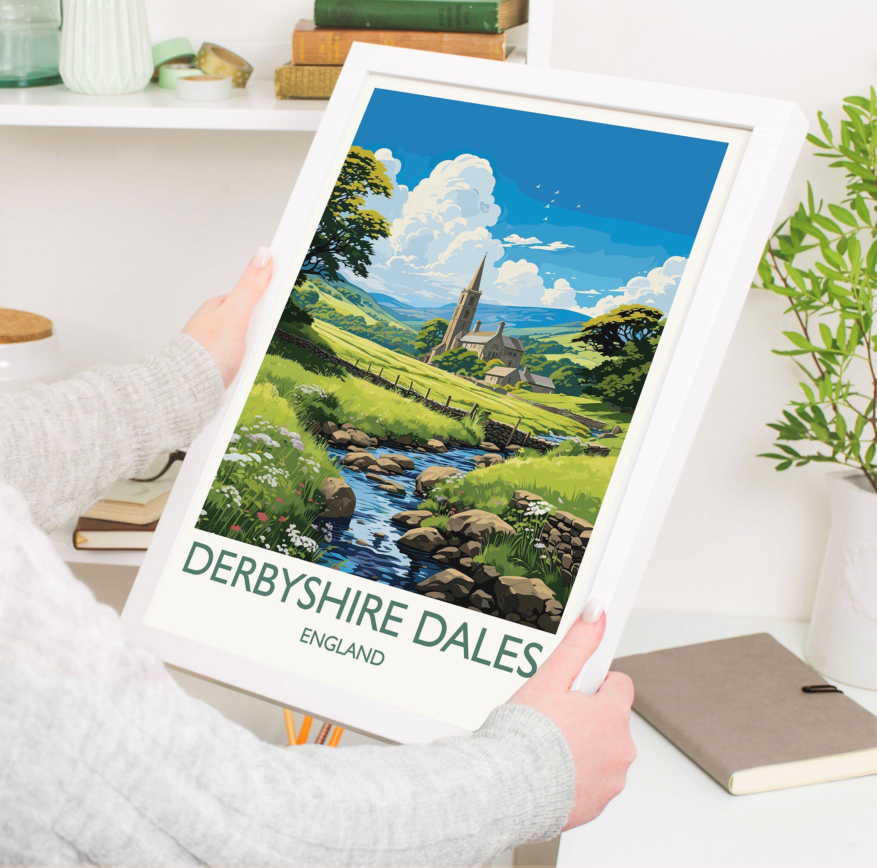 Derbyshire Dales Travel Print Wall Art, Travel Poster of Derbyshire Dales,England, Derbyshire Dales Art Lovers Gift, English Countryside NQ Media Designs