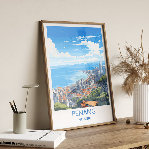 Penang Travel Poster Wall Art, Travel Print of Penang, Malaysia, Penang Art Gift, Wall Art Travel Gift