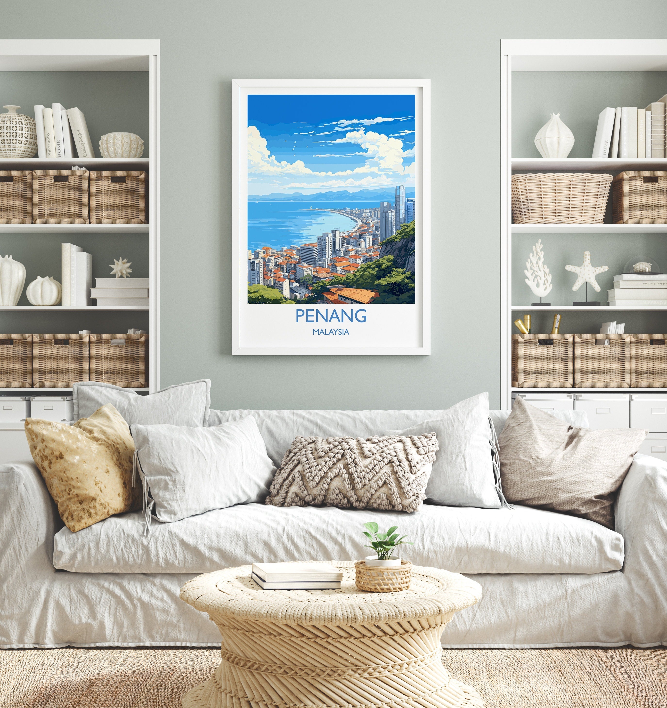 Penang Travel Poster Wall Art, Travel Print of Penang, Malaysia, Penang Art Gift, Wall Art Travel Gift NQ Media Designs