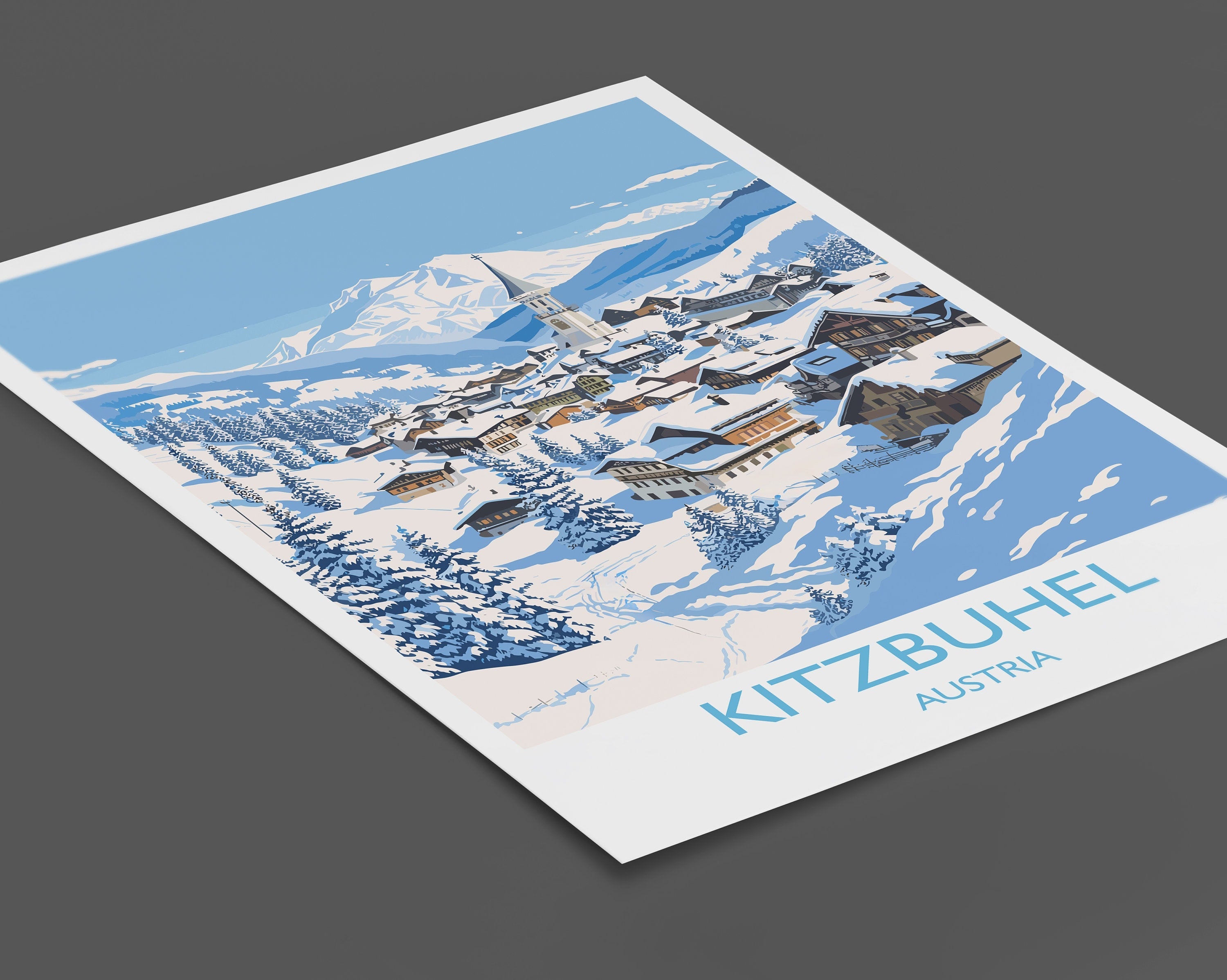 Kitzbuhel Wall Art Travel Poster, Travel Print of Kitzbuhel, Ski Poster, Kitzbuhel Art Gift, Austria Ski Art Travel Gift NQ Media Designs