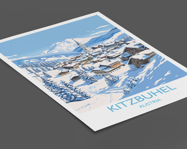 Kitzbuhel Wall Art Travel Poster, Travel Print of Kitzbuhel, Ski Poster, Kitzbuhel Art Gift, Austria Ski Art Travel Gift