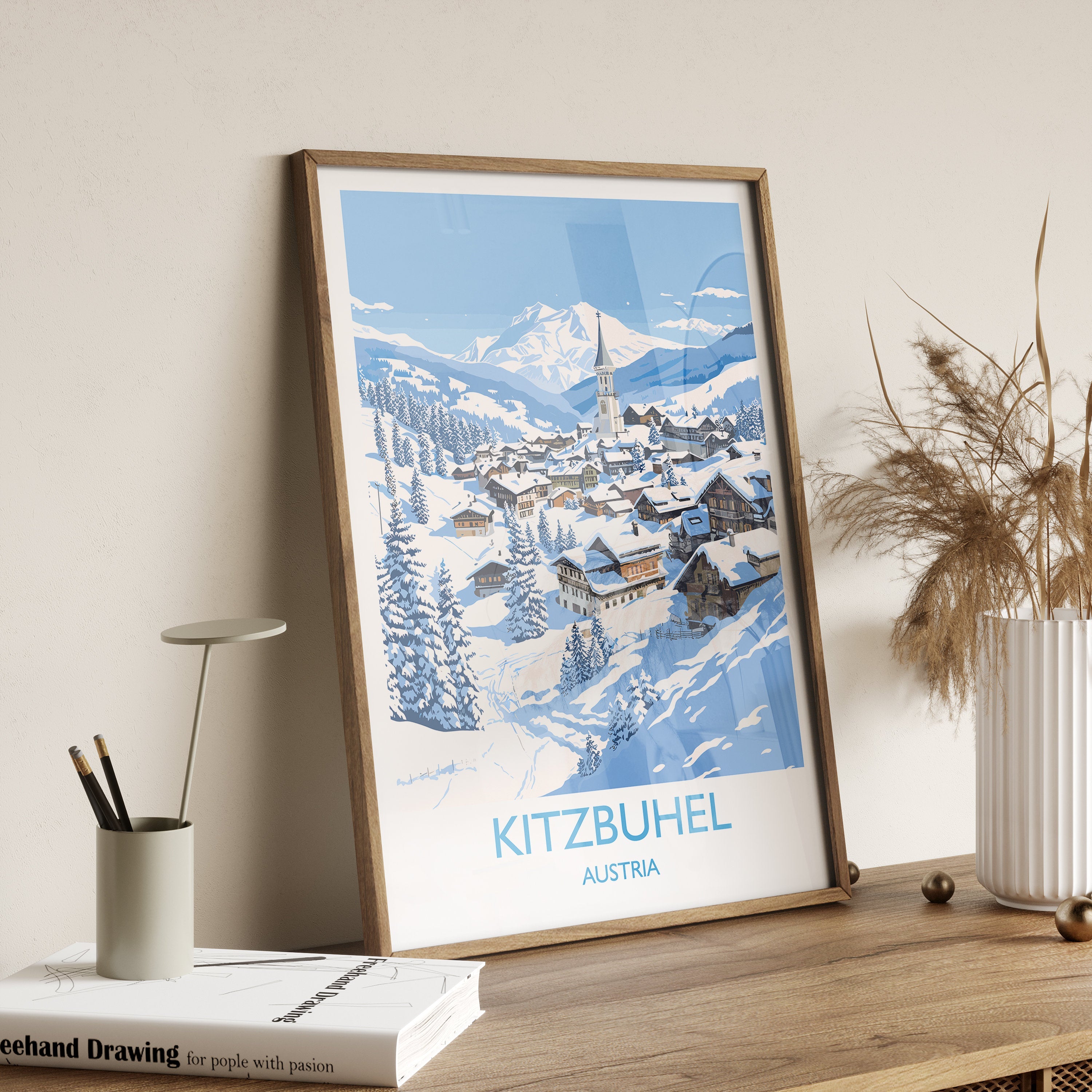 Kitzbuhel Wall Art Travel Poster, Travel Print of Kitzbuhel, Ski Poster, Kitzbuhel Art Gift, Austria Ski Art Travel Gift NQ Media Designs