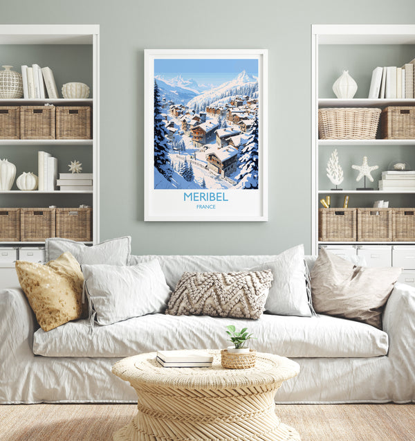 Meribel Wall Art Travel Poster, Travel Print of Meribel, Ski Poster, Meribel Art Gift, France Ski Art Travel Gift