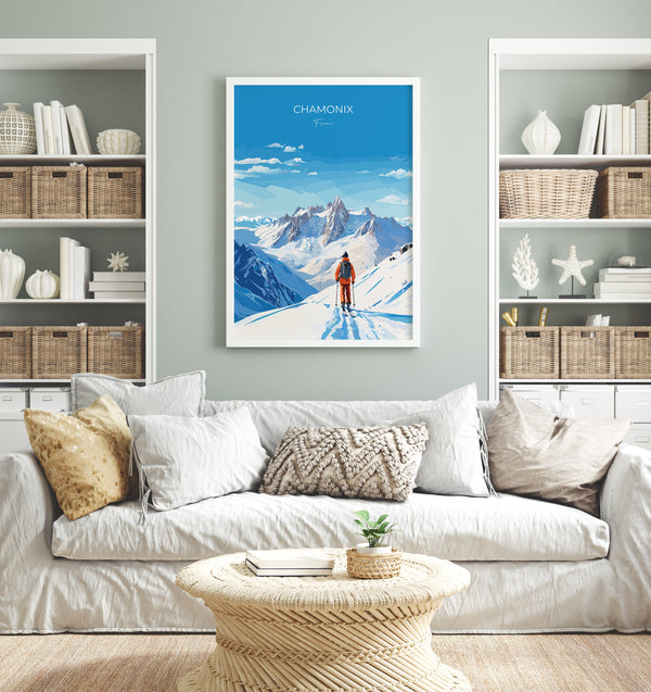 Chamonix Wall Art Travel Print, Travel Poster of Chamonix, Ski Poster, Chamonix Art Gift, France Ski Art Travel Gift