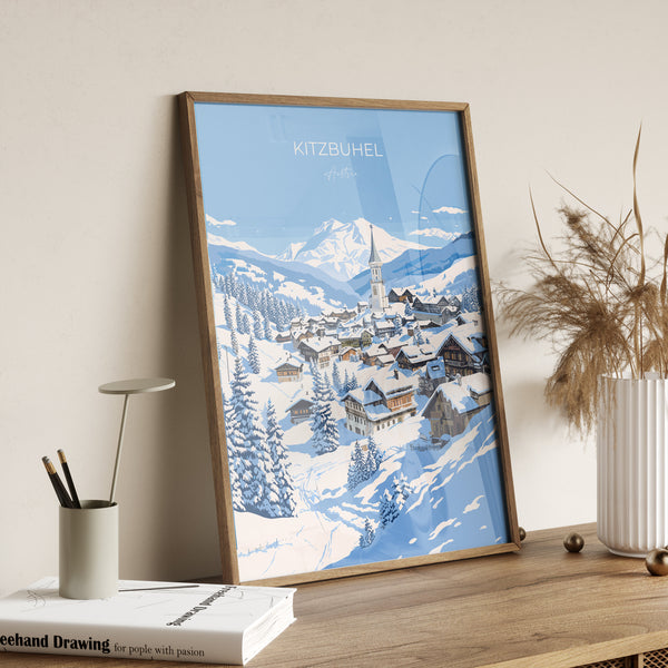 Kitzbuhel Wall Art Travel Print, Travel Poster of Kitzbuhel, Ski Poster, Kitzbuhel Art Gift, Austria Ski Art Travel Gift