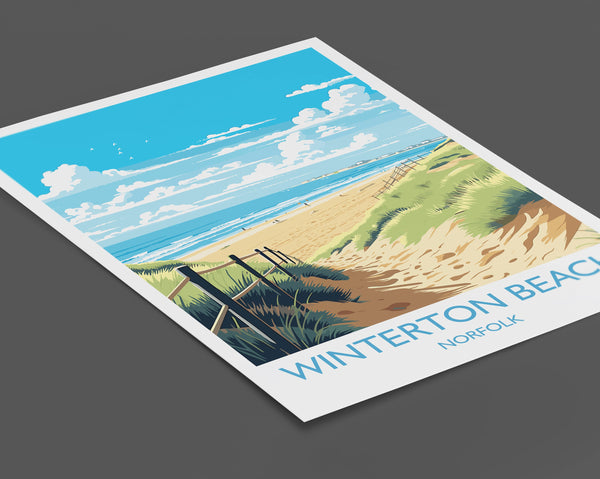Winterton Beach Travel Print, Travel Poster of Winterton Beach, Norfolk, England, Winterton Beach Gift, Norfolk Art Gift, Wall Art Print