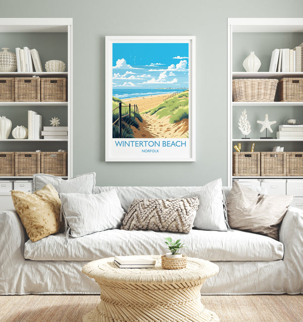 Winterton Beach Travel Print, Travel Poster of Winterton Beach, Norfolk, England, Winterton Beach Gift, Norfolk Art Gift, Wall Art Print