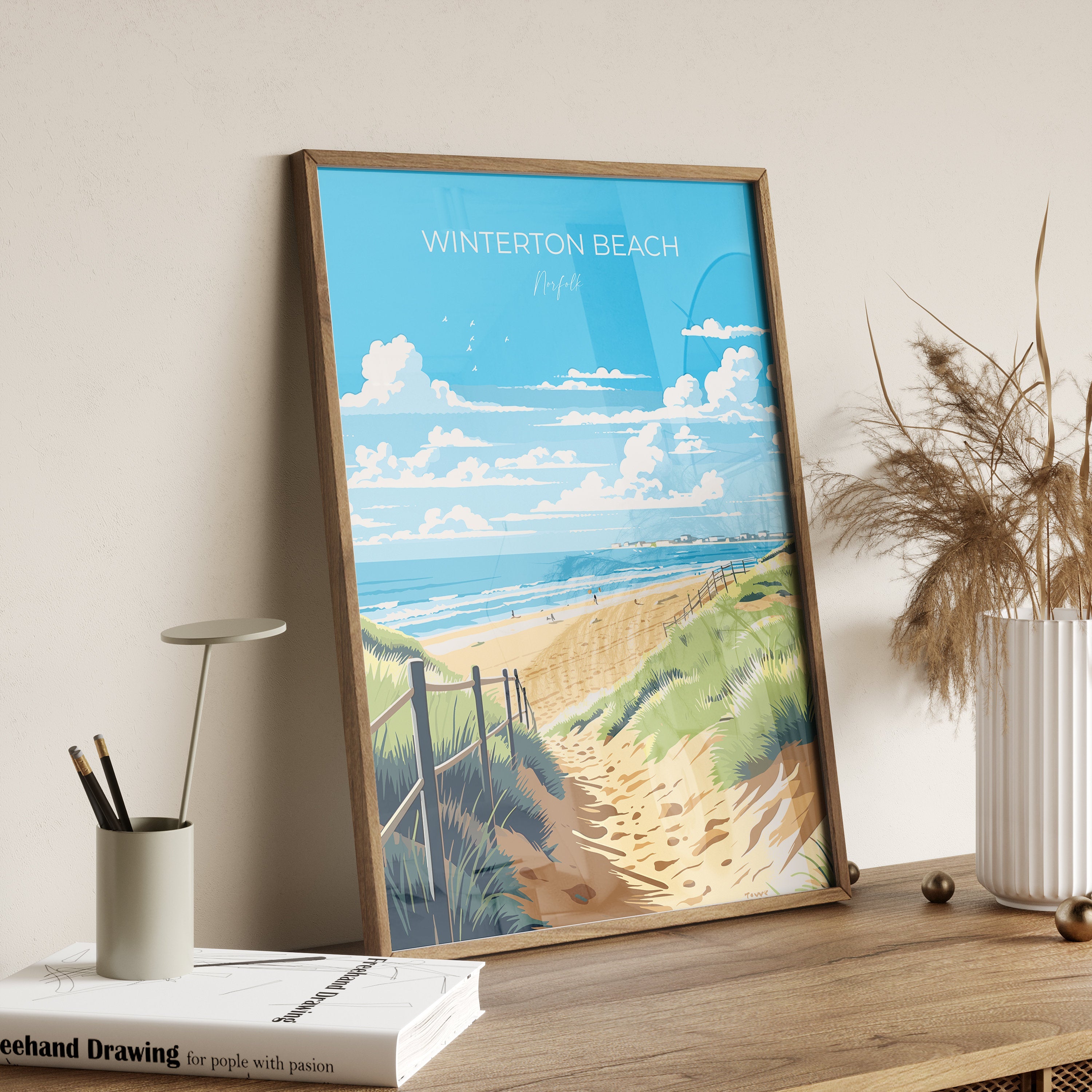 Winterton Beach Print Wall Art, Travel Poster of Winterton Beach, Norfolk, England, Winterton Beach Gift, Norfolk Art Gift, Wall Art Print NQ Media Designs