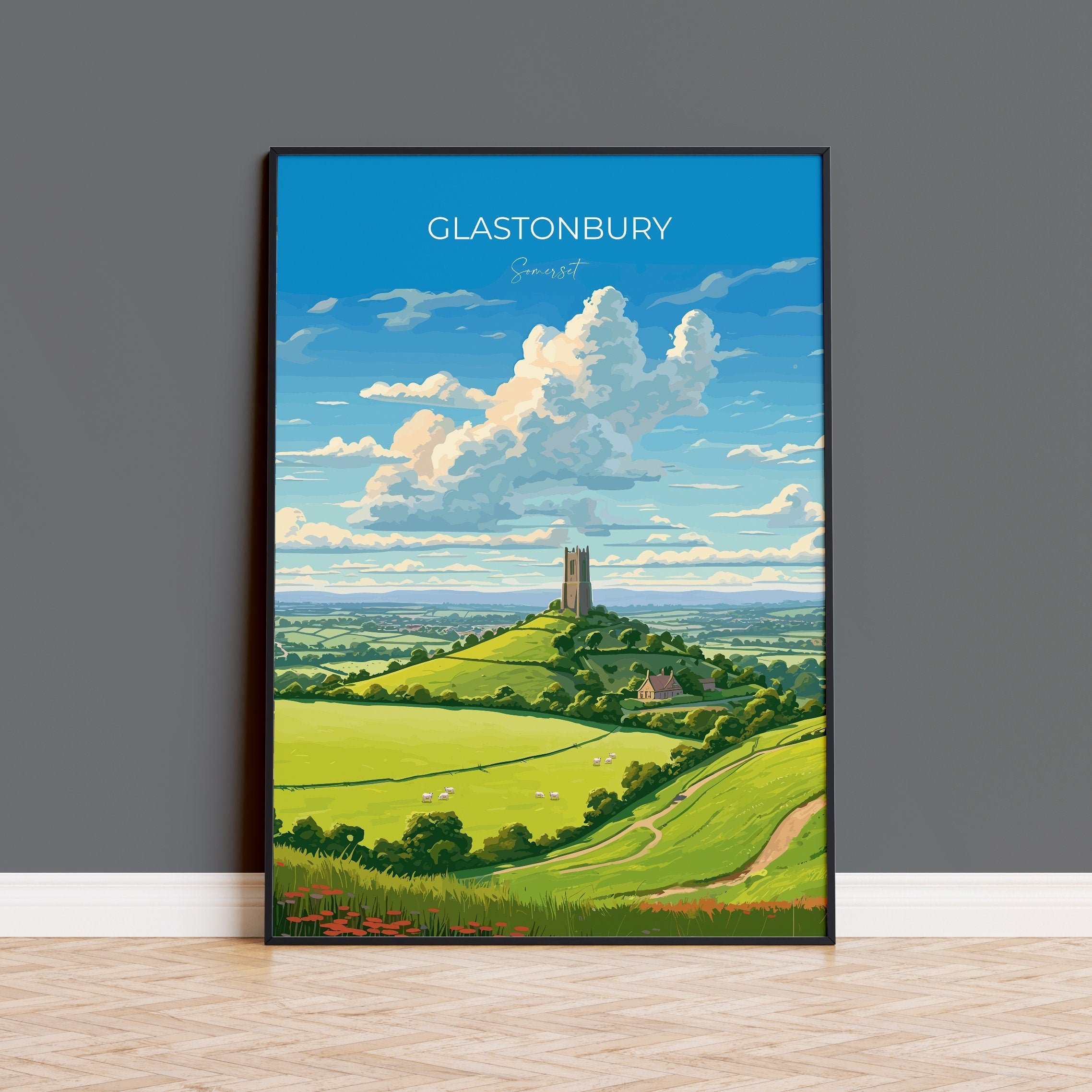 Glastonbury Travel Print Wall Art, Travel Poster of Glastonbury, Somerset, England, Glastonbury Gift Art, Somerset Gift, Wall Art Print NQ Media Designs