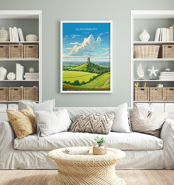 Glastonbury Travel Print Wall Art, Travel Poster of Glastonbury, Somerset, England, Glastonbury Gift Art, Somerset Gift, Wall Art Print