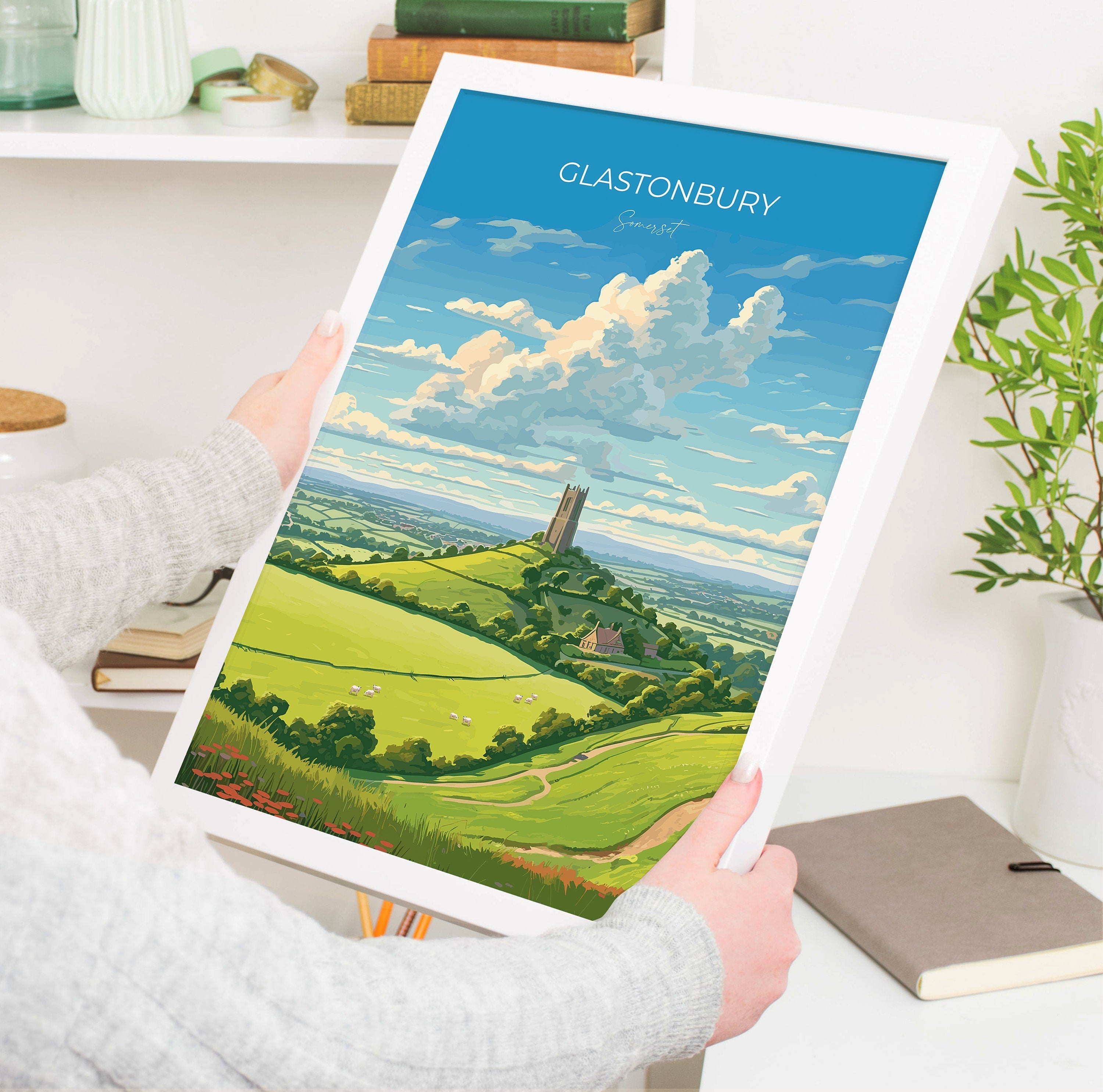 Glastonbury Travel Print Wall Art, Travel Poster of Glastonbury, Somerset, England, Glastonbury Gift Art, Somerset Gift, Wall Art Print NQ Media Designs