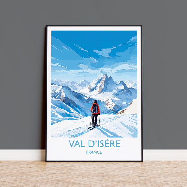 Val d'isere Wall Art Travel Poster, Travel Print of Val d'isere, Ski Poster, Val d'isere Art Gift, French Ski Art lover Travel Gift